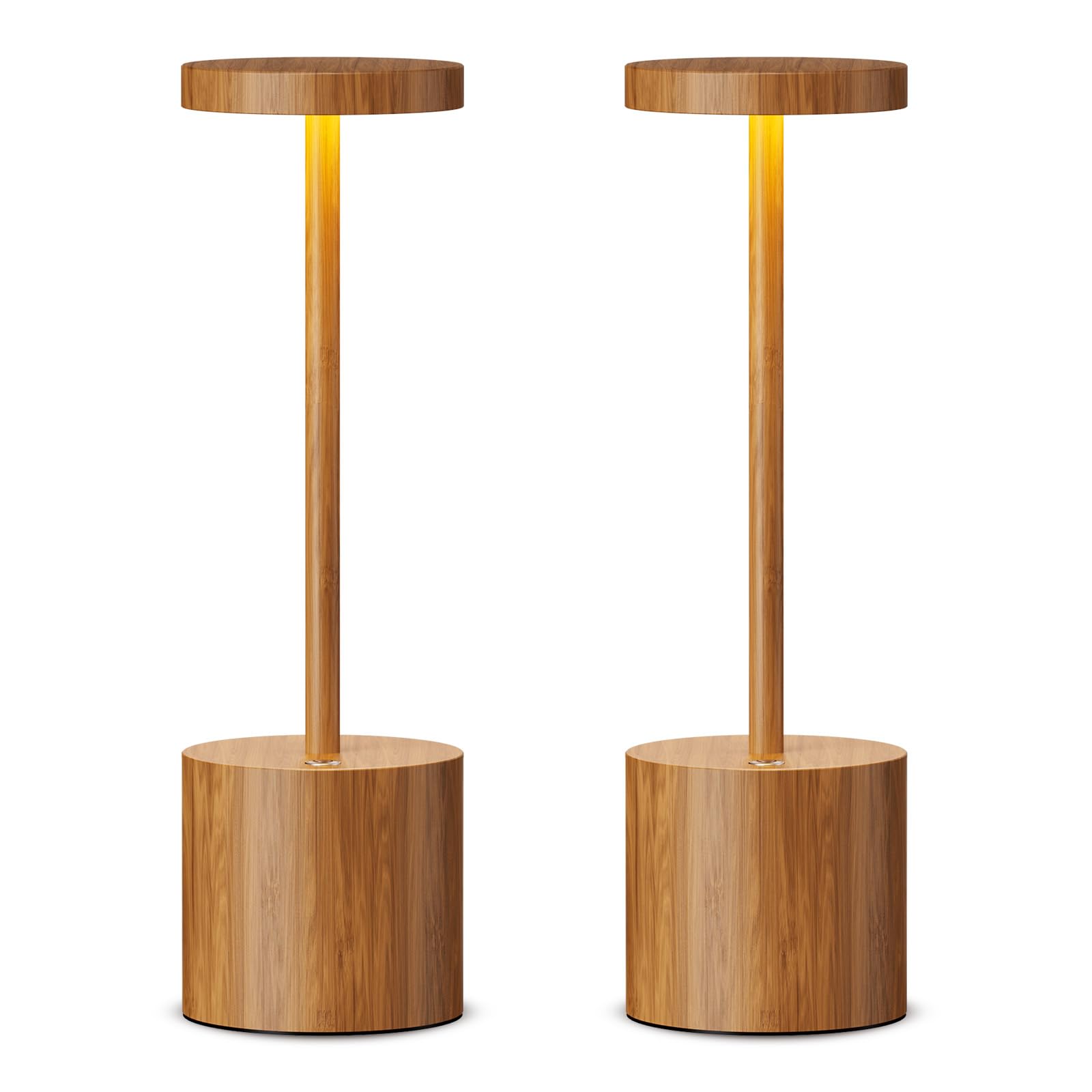 SAKRINGT Cordless Table Lamp, 5000mAh Rechargeable LED Light, Dimming, Bamboo, Model S801-B