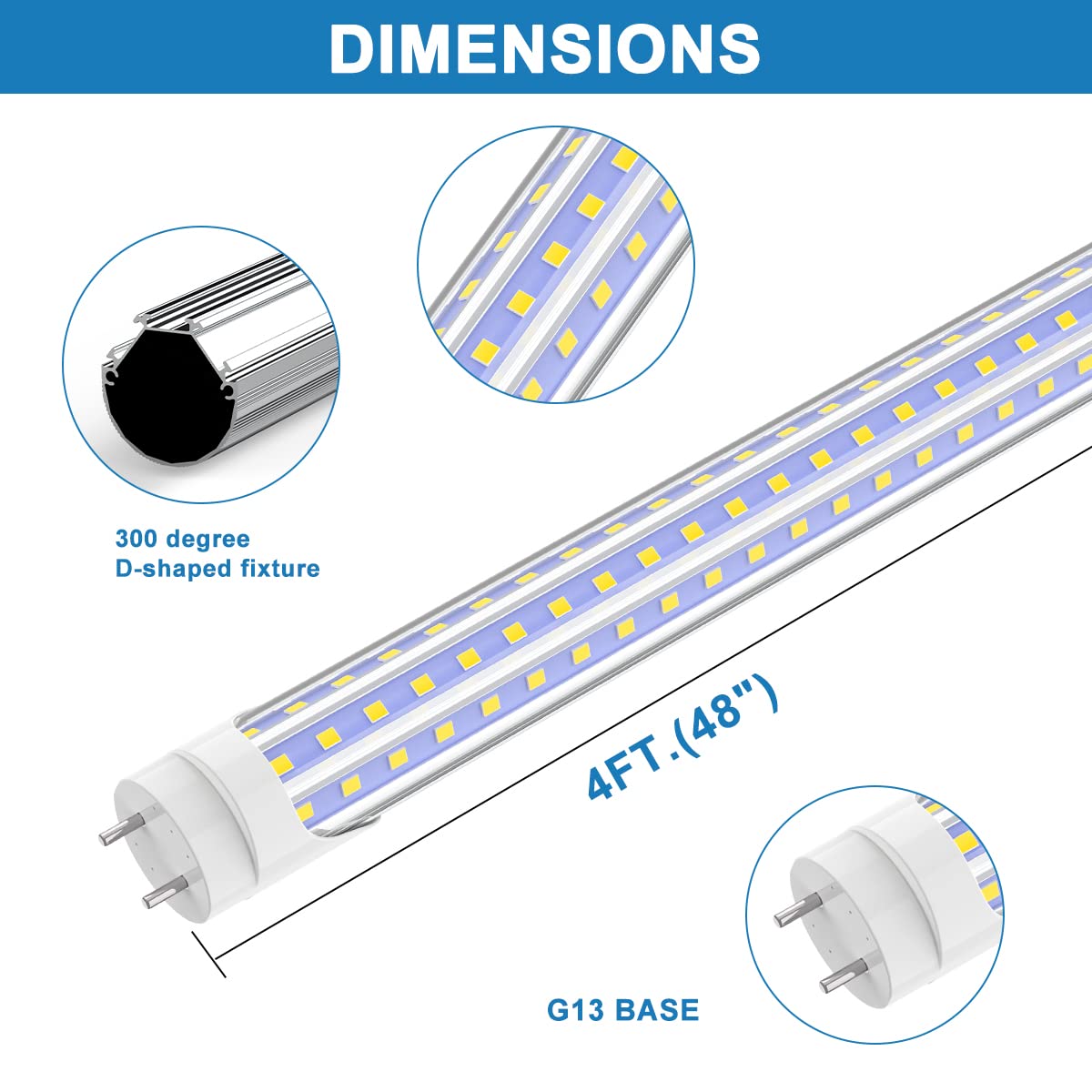 SHOPLED T8 LED Bulbs 4FT, 36W 4680LM, Cool White, Ballast Bypass, D-Shaped, 25 Pack