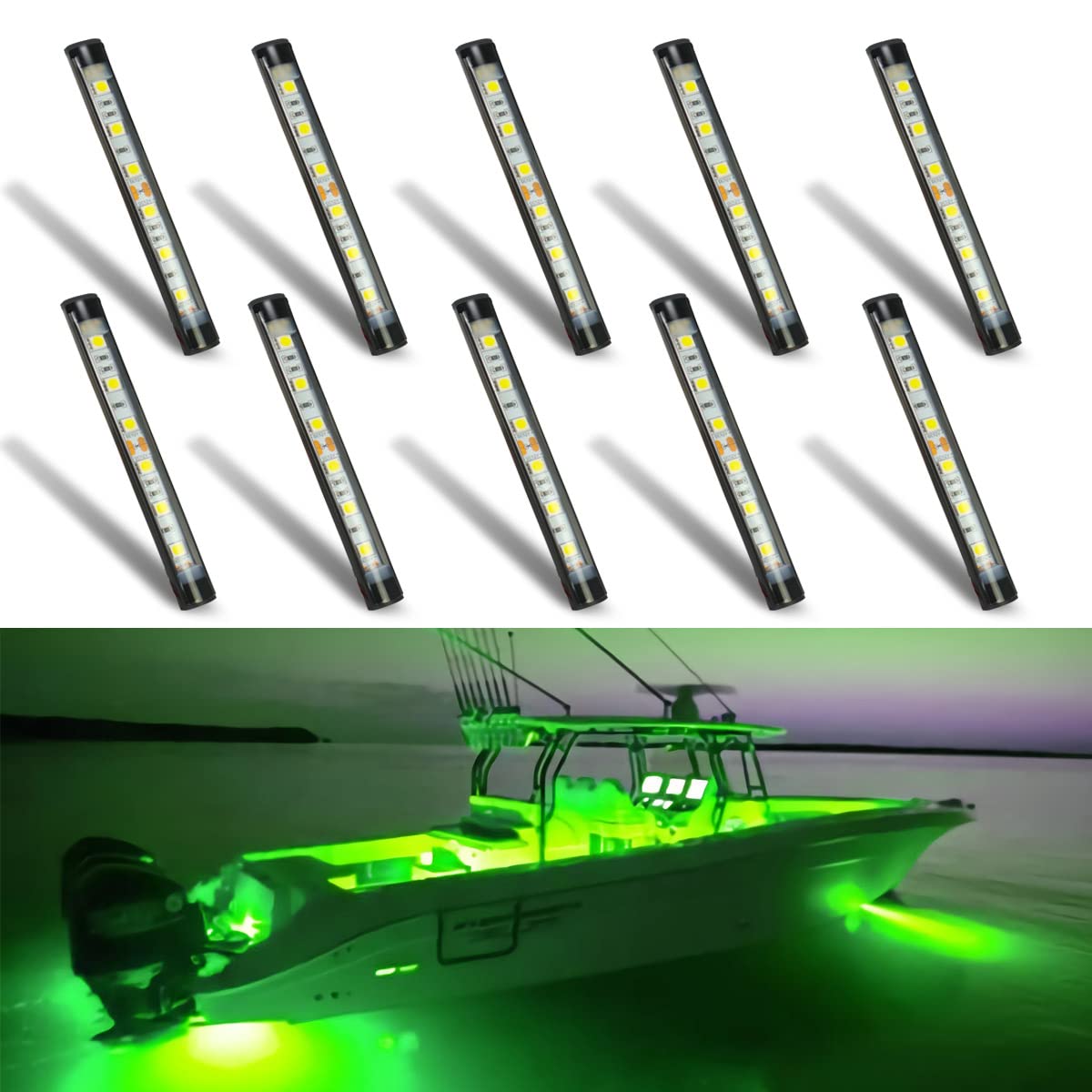 Boaton Marine Led Night Fishing Lights, No Drilling Install Boat Deck Courtesy Lights, Green