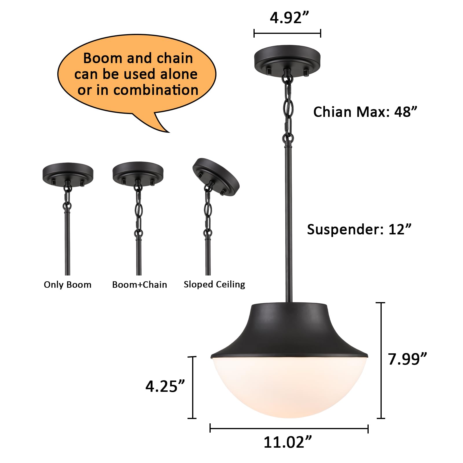Tengiants Mid Century Farmhouse Pendant Lighting For Kitchen 11.02'' Matte Black Pendant Lights Kitchen Island With Milk Glass W