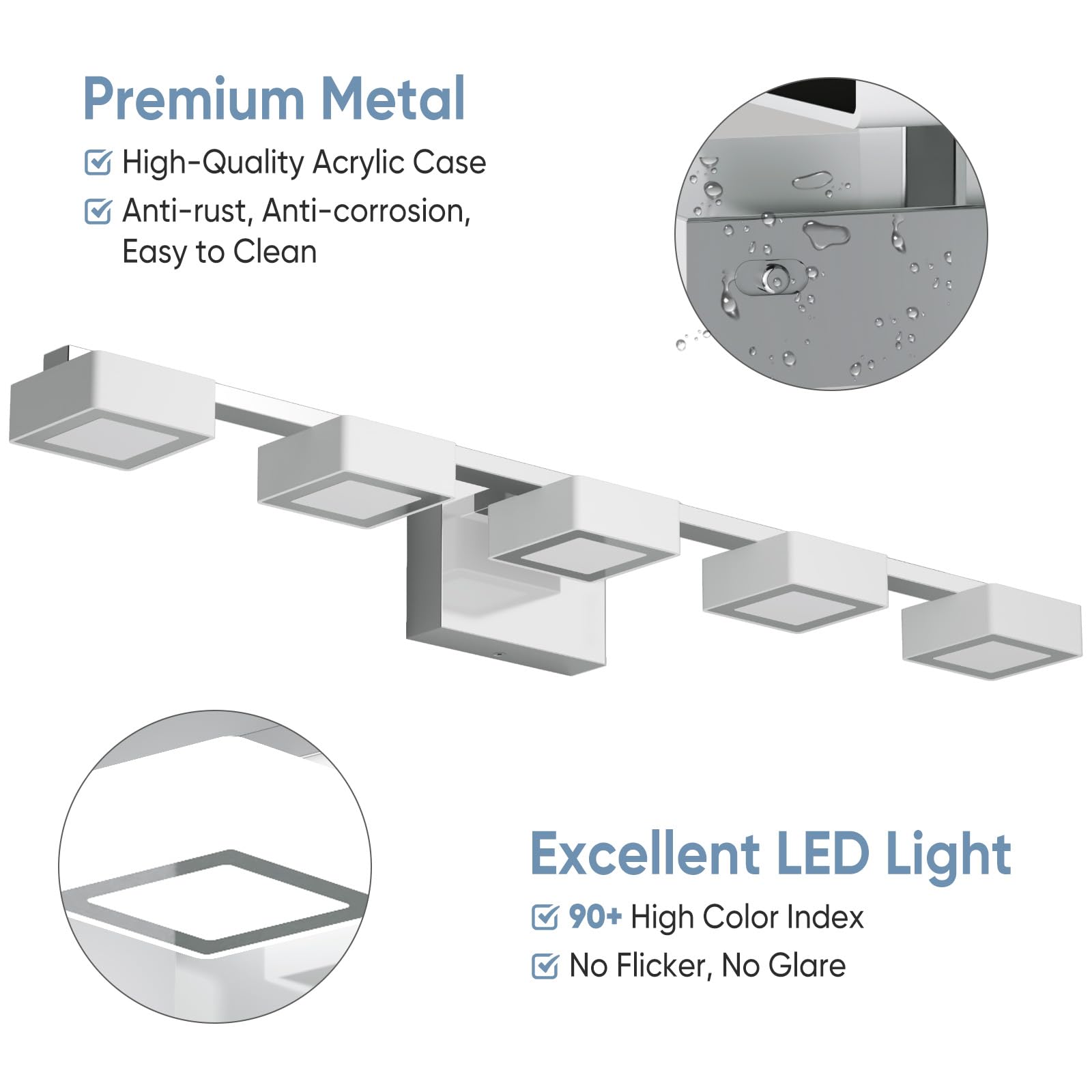 MYTH REALM 5-Light Dimmable LED Bathroom Vanity Light Fixture, Chrome Acrylic, 33 inch, Model LJQ02-L5T-CH, Adjustable 2700K-6500