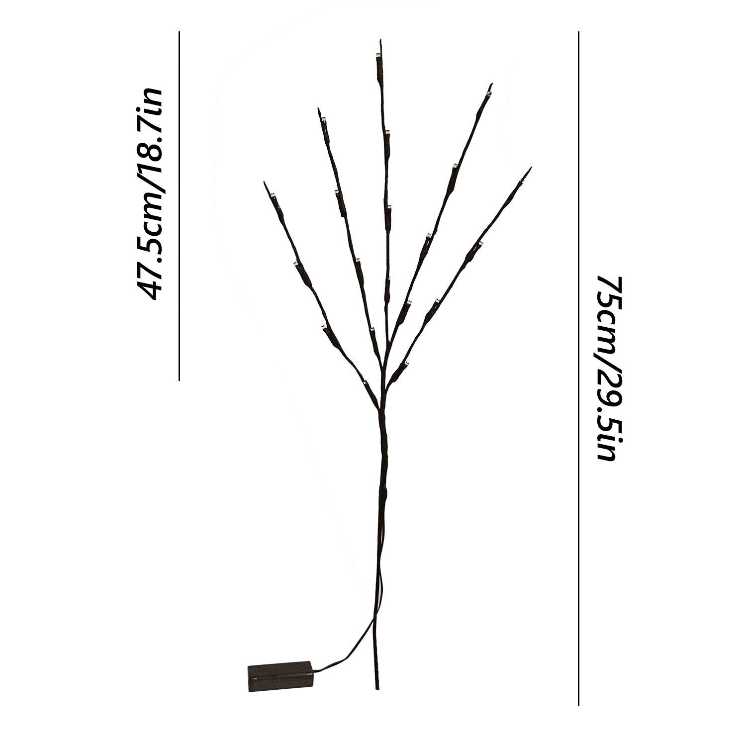 XIANMU LED Branch Light Pink 30 Inch 20 LEDs Battery Operated Willow Twig for Indoor Outdoor Decoration Pack of 2