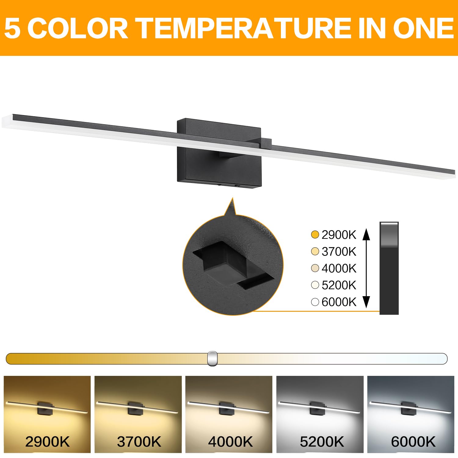 Zuzito 40In Bathroom Light Fixtures Black, Modern Led Vanity Lights Bar For Bathroom 5Cct Dimmable, 28W Lighting Fixtures For Ba