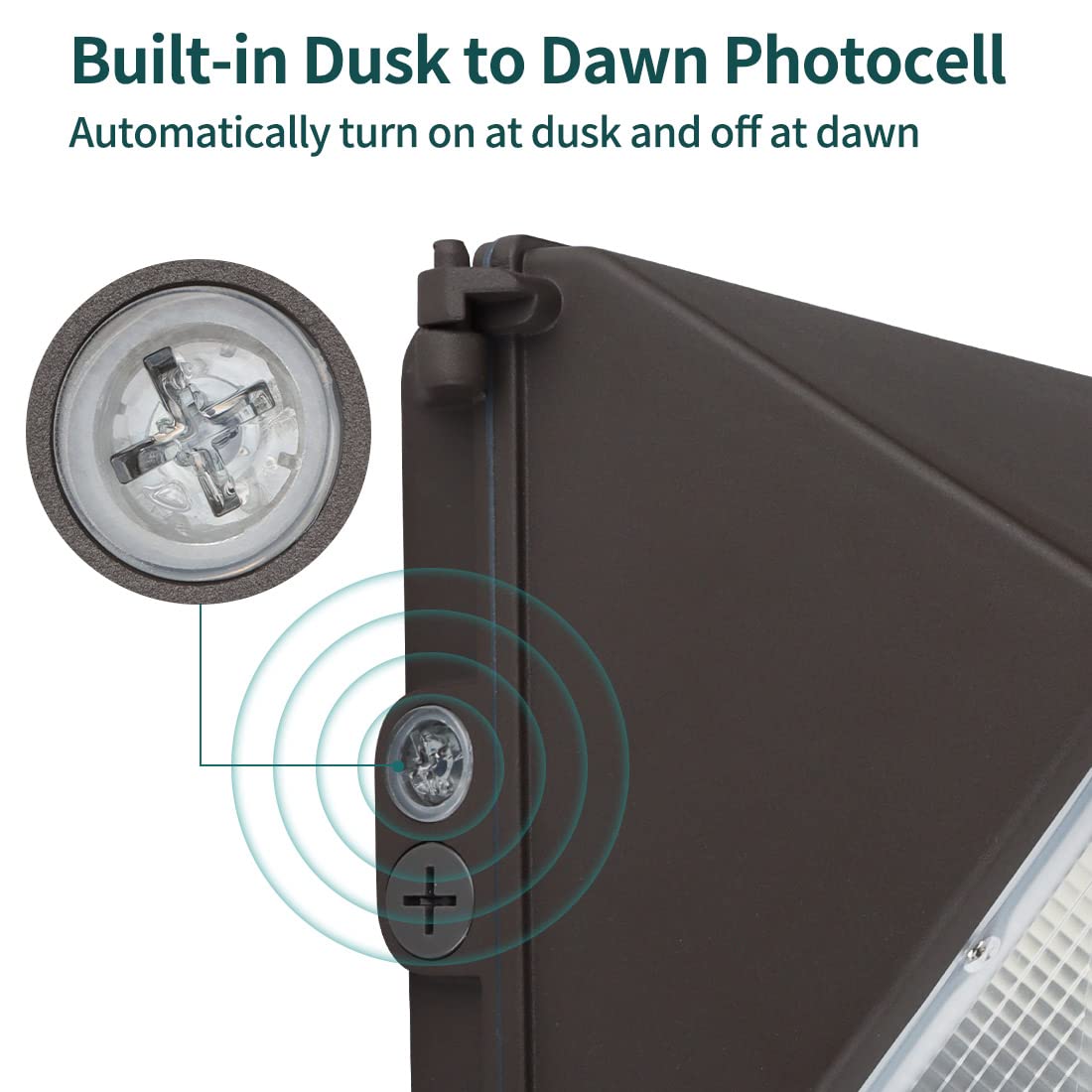kadision LED Wall Pack 60W 7800lm Dusk-to-Dawn Photocell Bronze Aluminum WP-60B-277-50K-P IP65 Waterproof