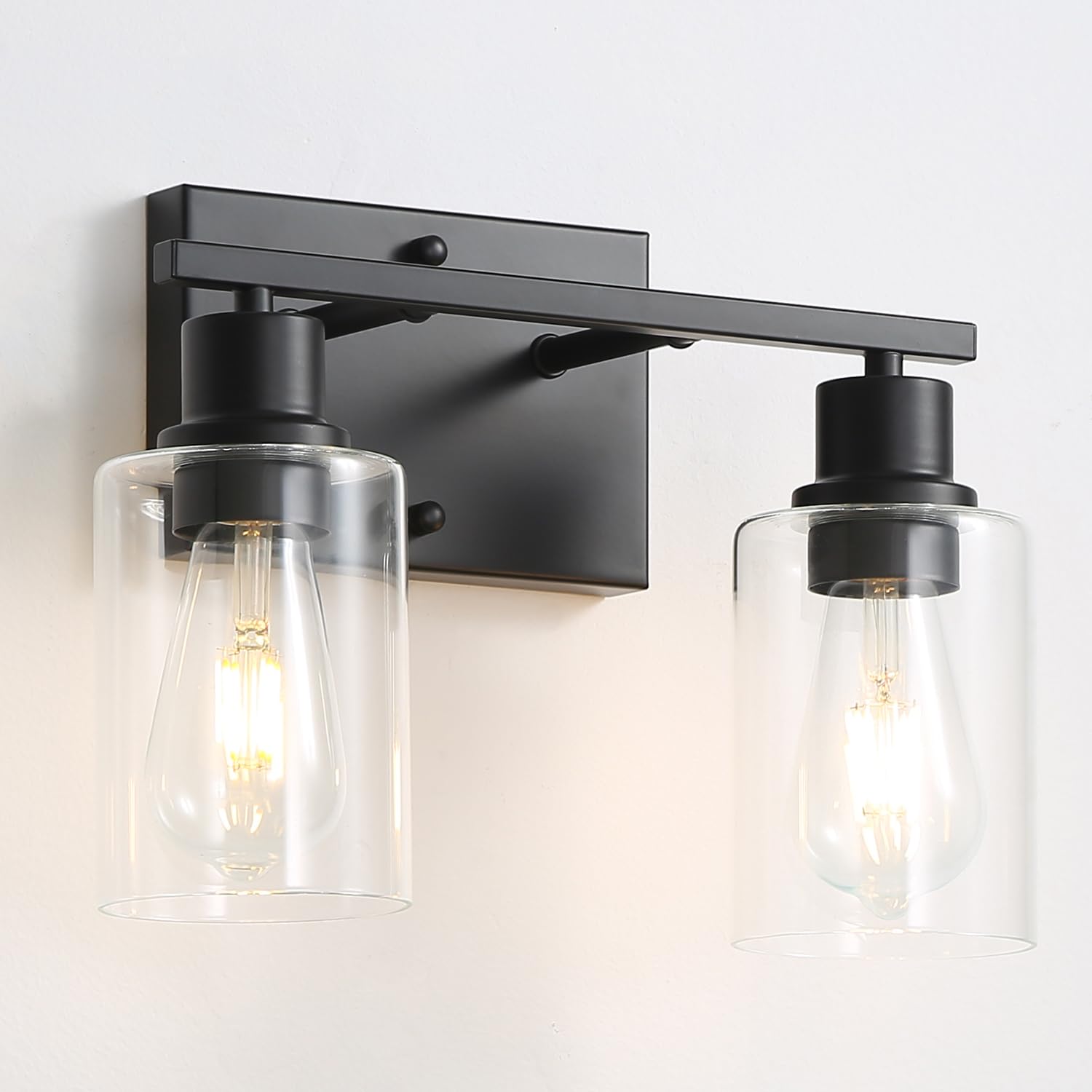 Jodauirt 2-Lights Wall Lighting Matte Black Bathroom Vanity Light Fixtures,Vintage E26 Base Wall Sconces With Clear Glass Shades, Farmhouse Modern Wall Lighting ?For Hallway,Bedroom,Living Room