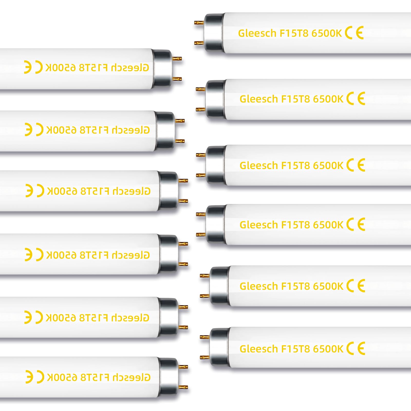 Gleesch 15W 18 T8 Linear Fluorescent Light Tube Bulb, 1.5 Feet F15T8 DL Medium Bi-Pin G13 Base 6500K Daylight 12 Pack