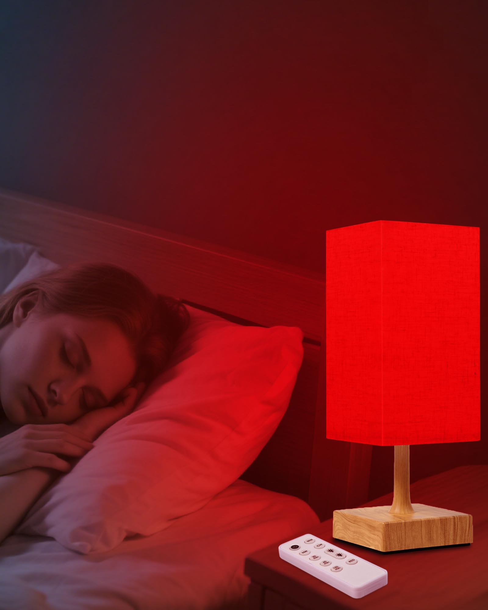 Red Light Night Light Lamp for Sleep, 670nm Red Nightlight Desk Lamp for Bedroom with Multi-Color and Brightness Options Remote