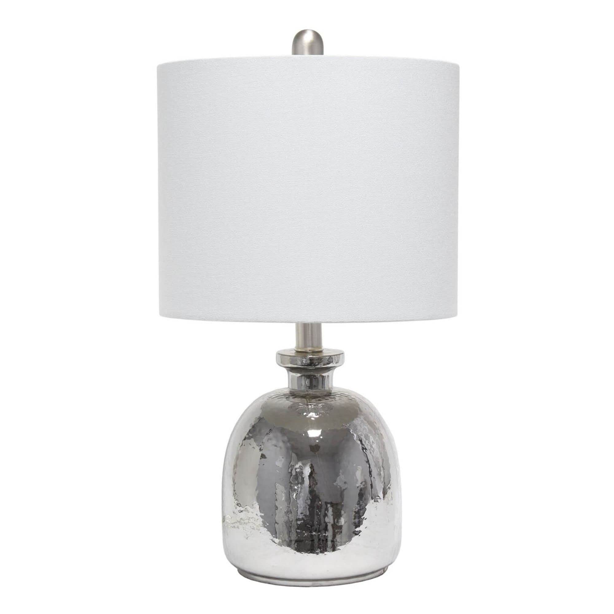 Lalia Home Contemporary Metallic Gray Hammered Glass Jar Table Lamp With Grey Linen Shade