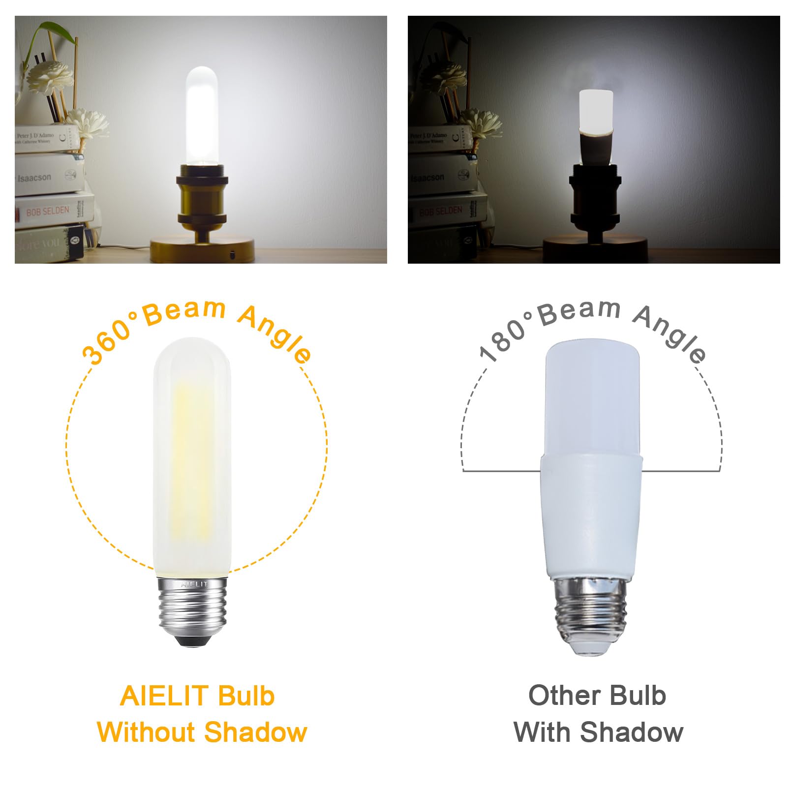 AIELIT LED Tube Light Bulb 25W Equivalent, Daylight White 5000K, Frosted Glass, 2W Dimmable, T30 Model, 4-Pack