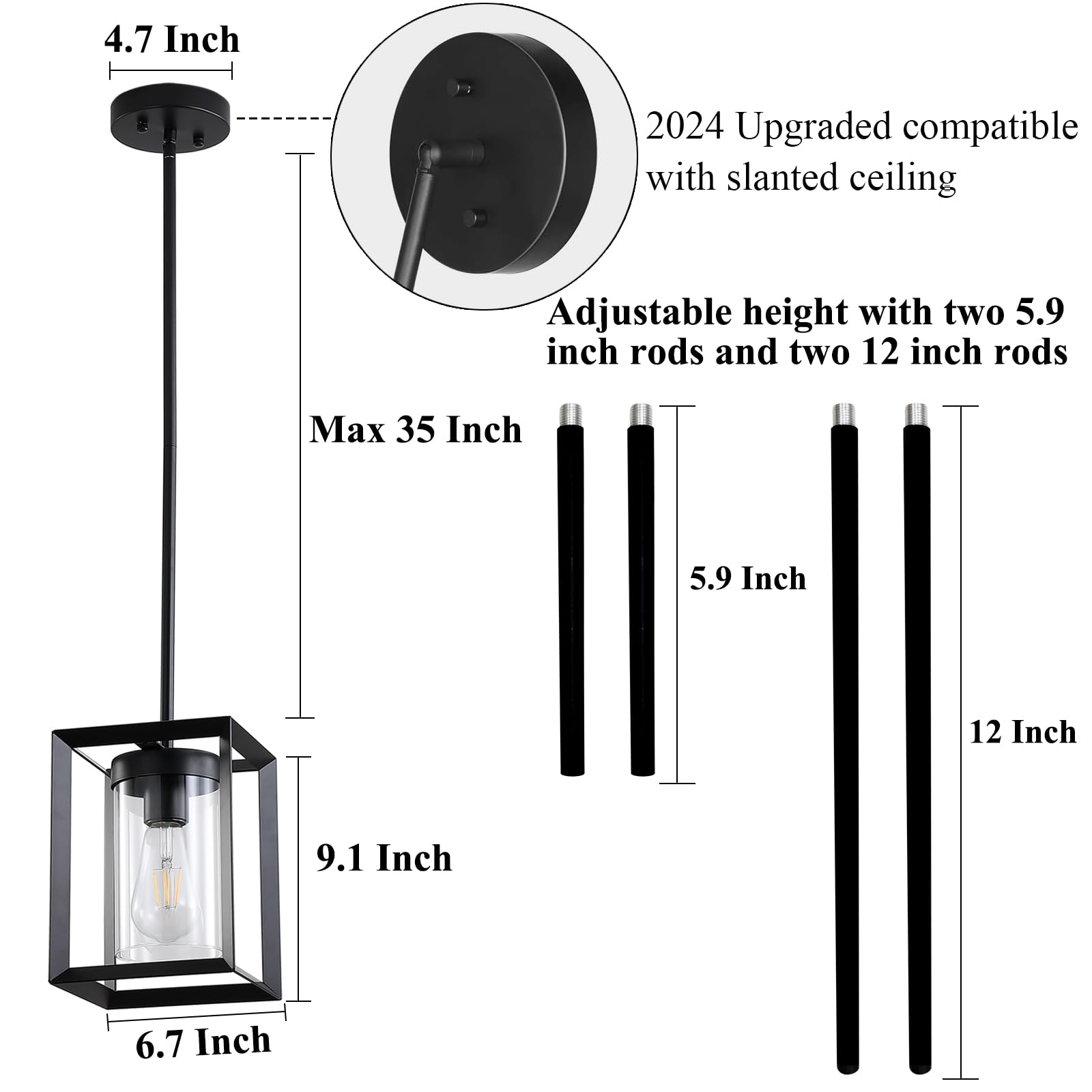 Sheenkarion 2 Pack Farmhouse Black Kitchen Island Pendant Light,Modern Hanging Pendant Light Fixtures With Metal Cage And Clear