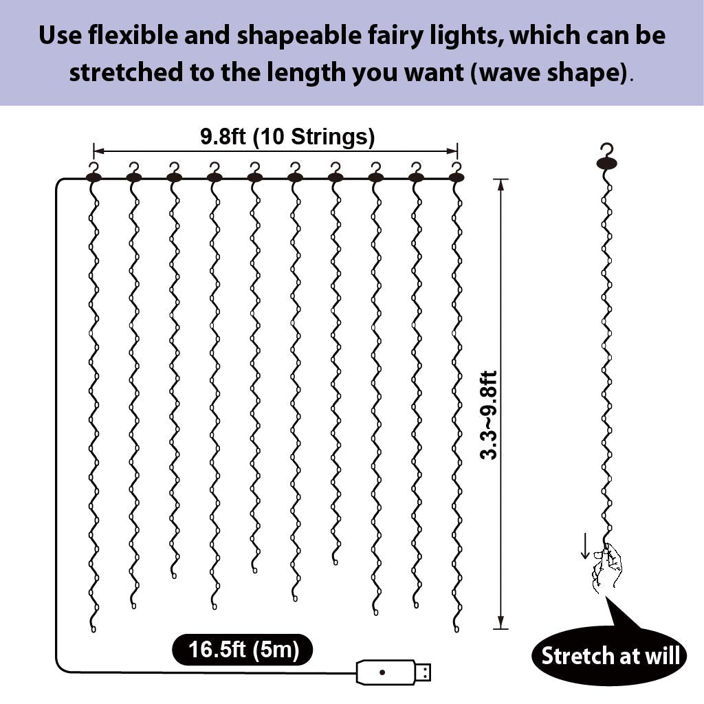 Sinamer Upgrade 300 Led Curtain Light, 9.8Ft X 9.8Ft Copper Wire String Lights, Usb Powered Hanging Window Fairy Lights, 8 Lighting Modes, Remote Control For Home Christmas Wedding Party, White