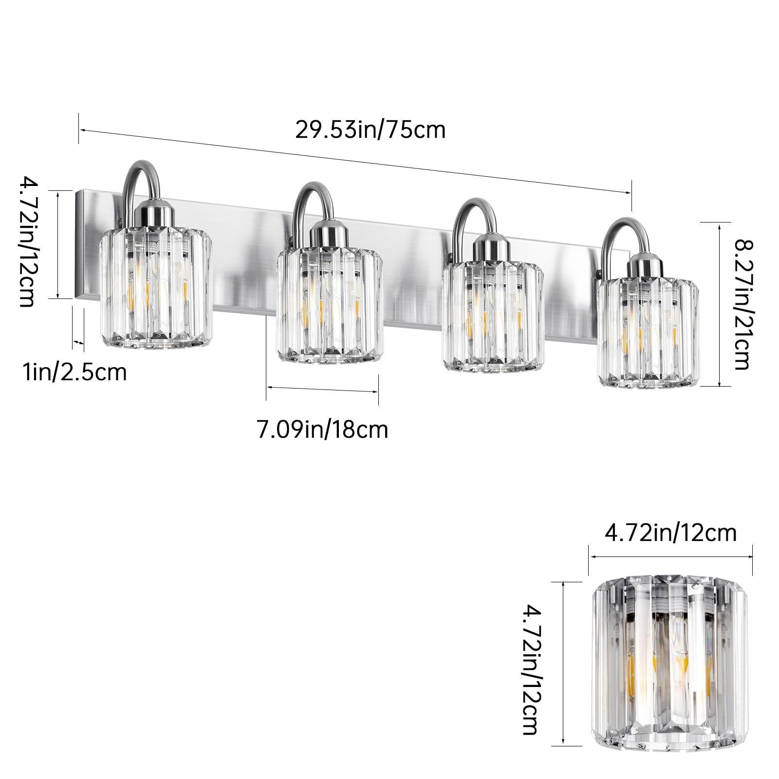 Valytime Bathroom Vanity Light, 4-Lights, Brushed Nickel, Stainless Steel Fixtures, Model 790832314900