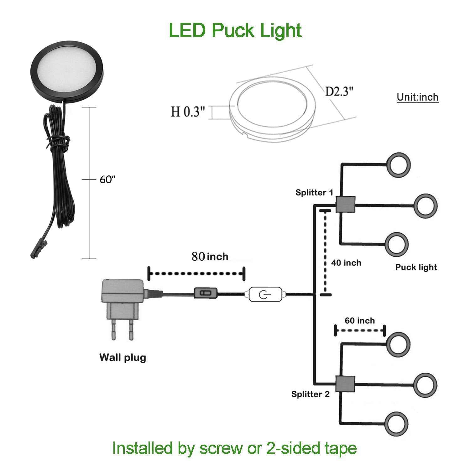 Aiboo Under Cabinet Led Black Cover Puck Lighting Kit With Touch Dimmer Switch For Kitchen Cupboard Closet Lighting (6 Lights Daylight White)