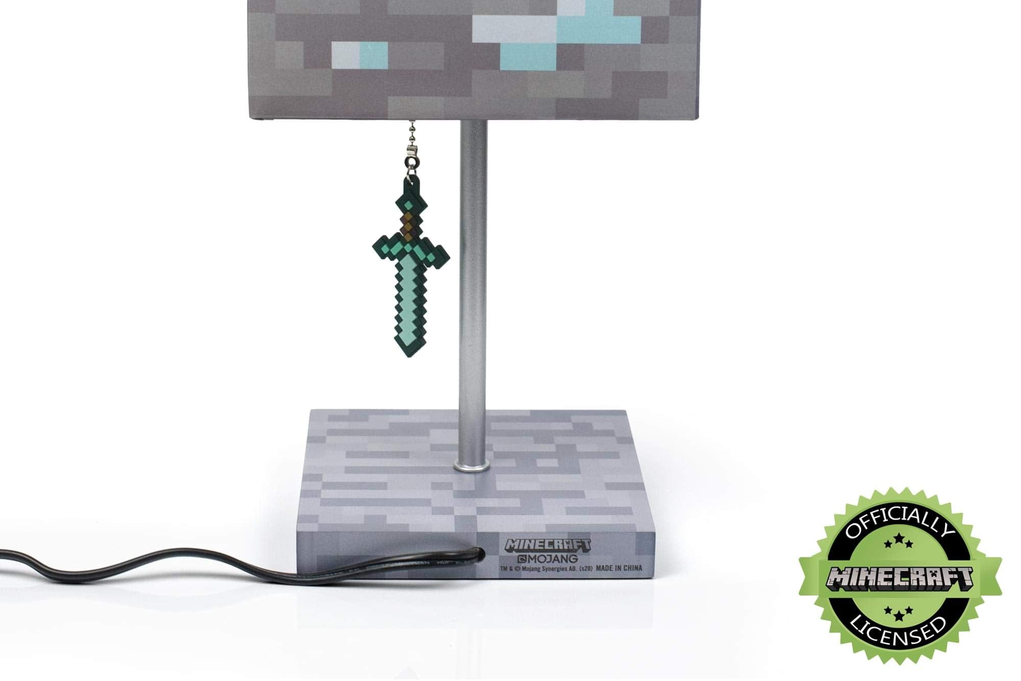 Minecraft Diamond Ore Block Led Lamp W/ 3D Diamond Sword Puller | 14-Inch Lamp