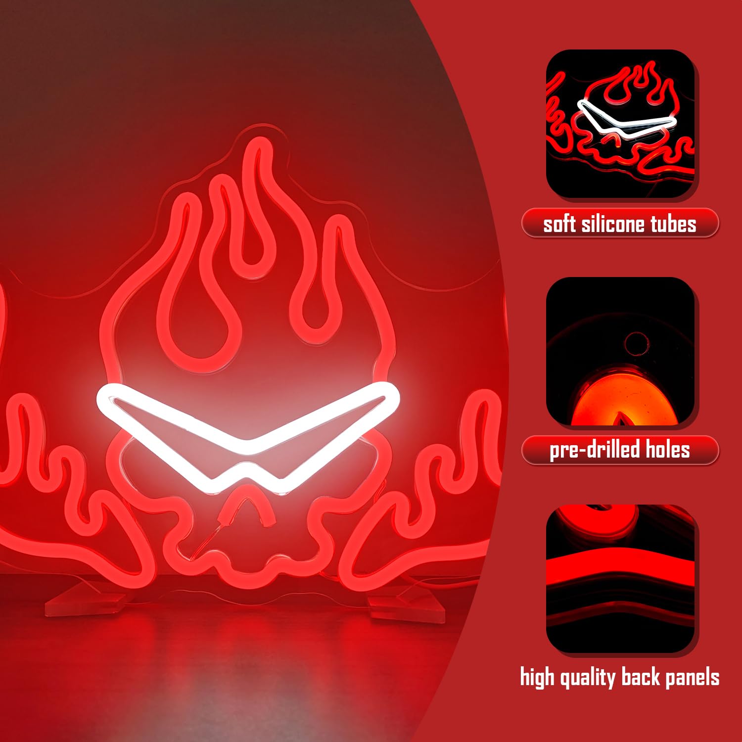 Gurren Lagann Flaming Skull Neon Sign Led Dimmable Anime Kamina Neon Sign for Wall Decor Sunglasses Fire Led Neon Light Sign Lig