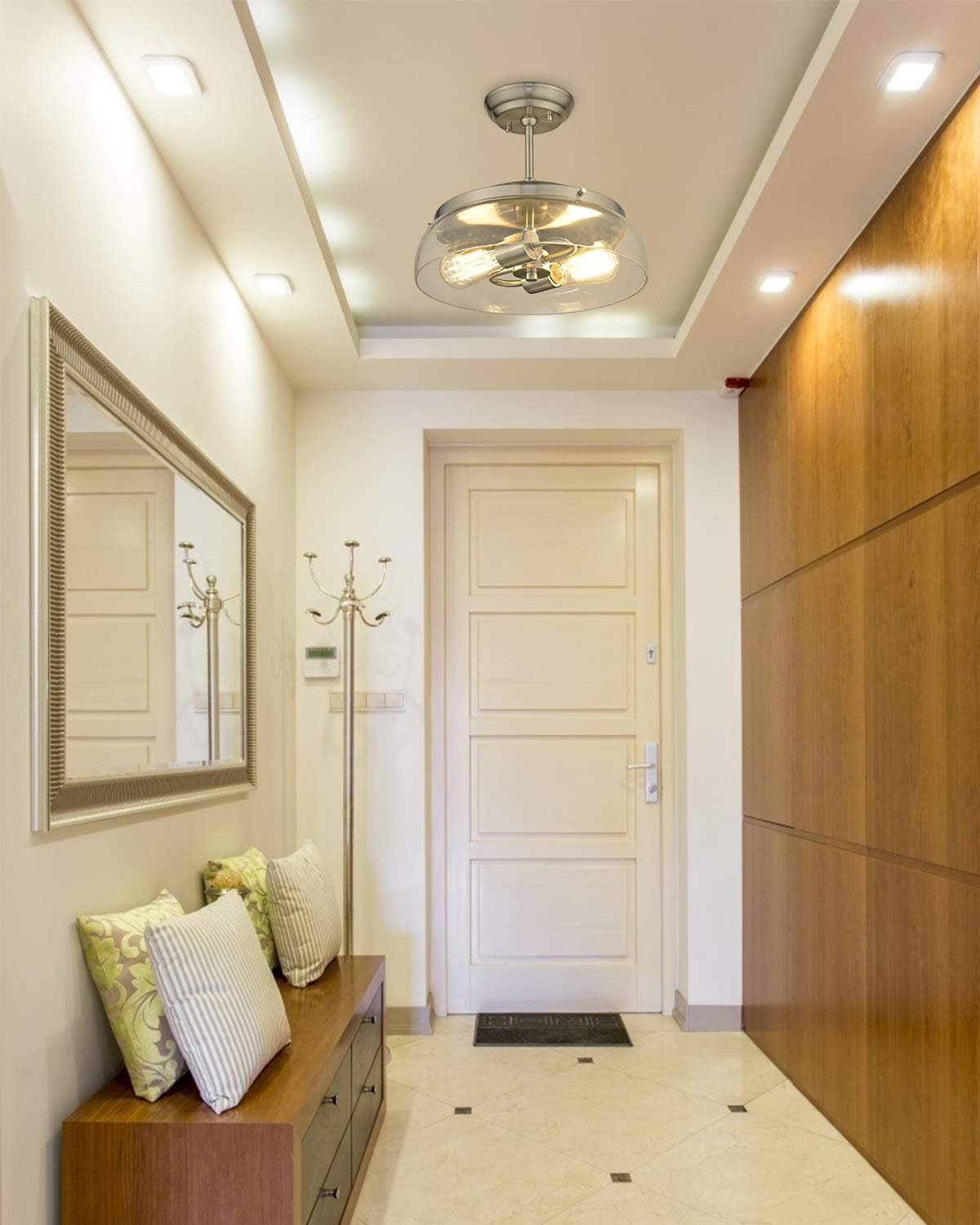 Eapudun 2-Light Semi Flush Mount Ceiling Light, Brushed Nickel, Clear Glass Shade