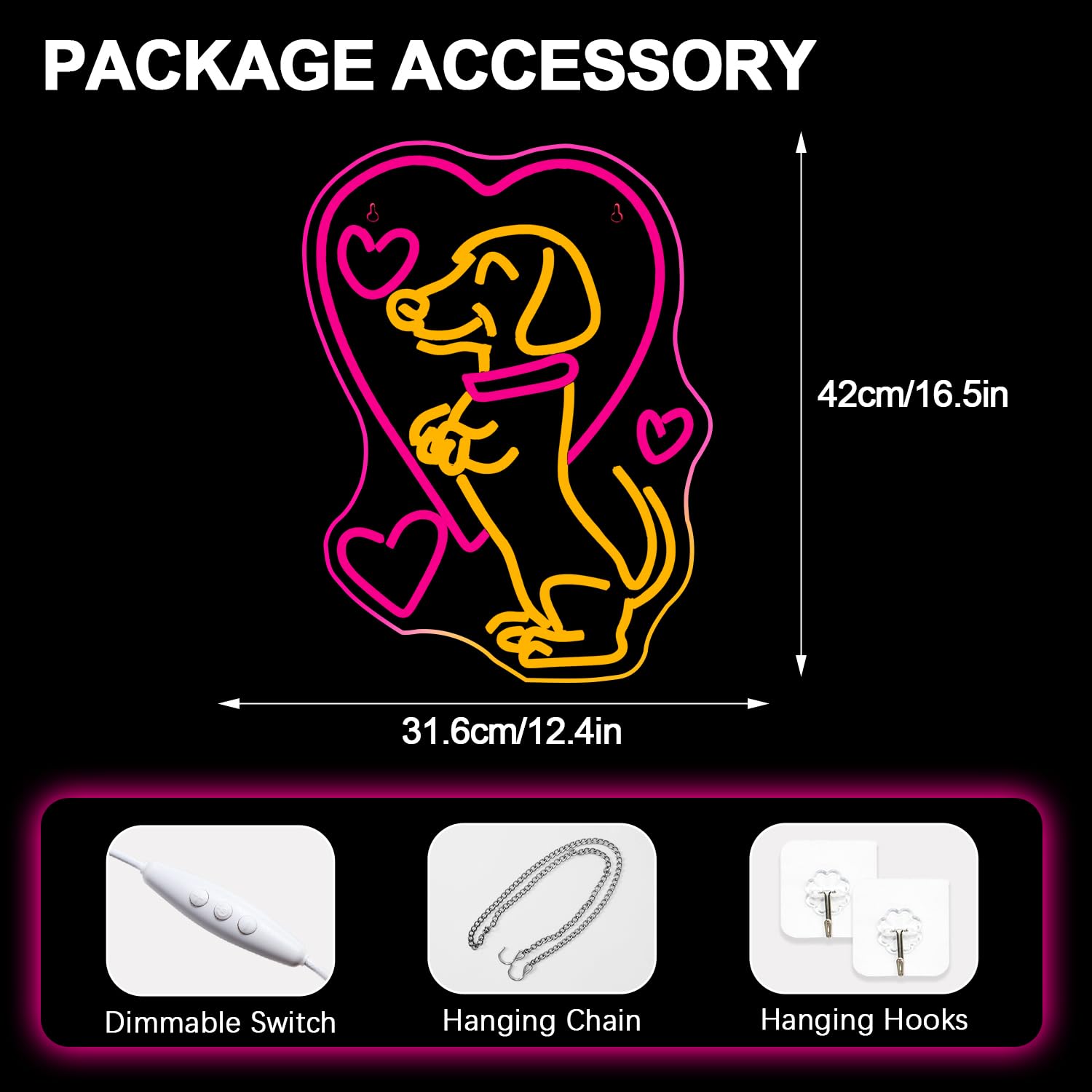 Nosun Love Dog Neon Sign For Wall Decor Dachshund Pink Led Light Sign For Pet Shop Bedroom Wall Home Party Decor Accessory Gift For Dog Lover Bar Party Club Bedroom Gaming Room Men Cave Decorations Christmas Gift