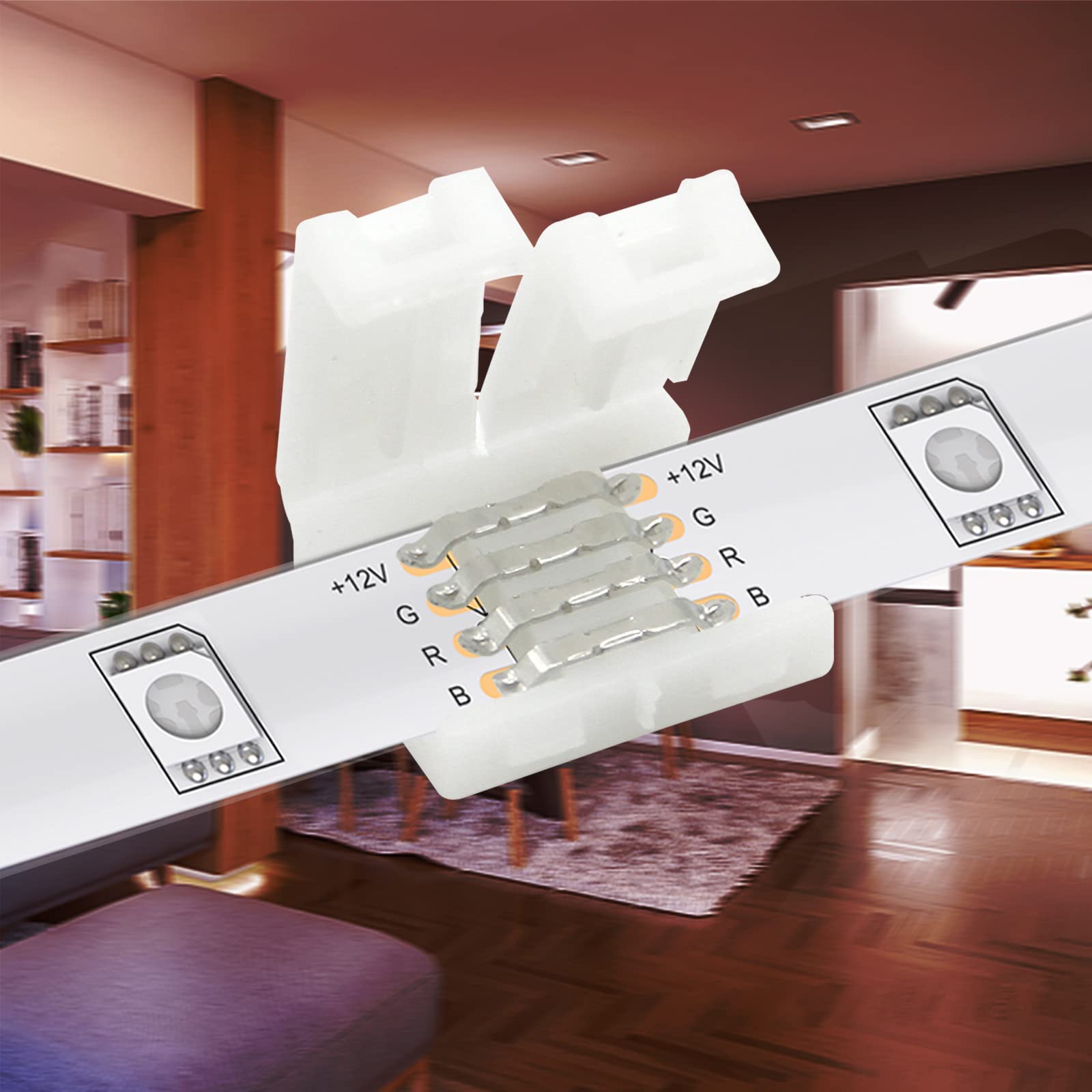 DAYBETTER 20 Pcs 4 Pin LED Light Connectors, Solderless Adapter Clips for 10mm SMD 5050 RGB Strip Lights, Model DRF0367