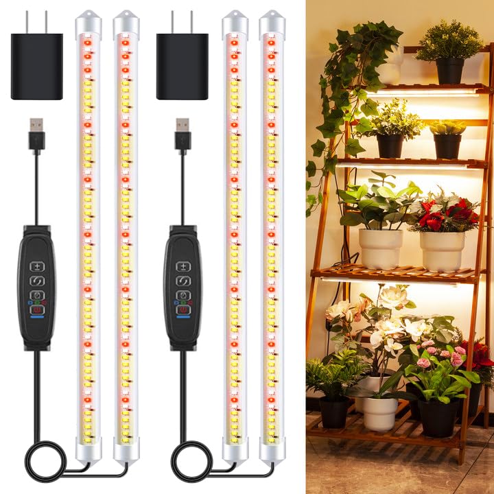 Growstar 16&quot; Led Grow Light Strips, 240 Leds Full Spectrum Grow Lights For Indoor Plants With 3/9/12H Timer, 10 Dimmable Sunlike Plant Light For Indoor Greenhouse, Hydroponics, Seedlings (2 Packs)