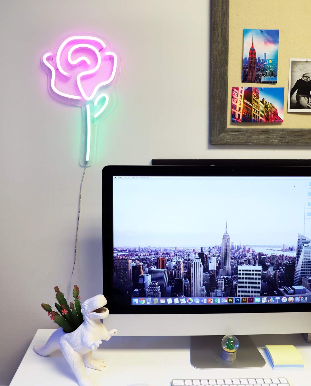 Isaac Jacobs LED Neon Pink Rose Wall Sign - 15in x 9in - USB Powered Light for Home Decor, Bedroom, Party, and Holiday