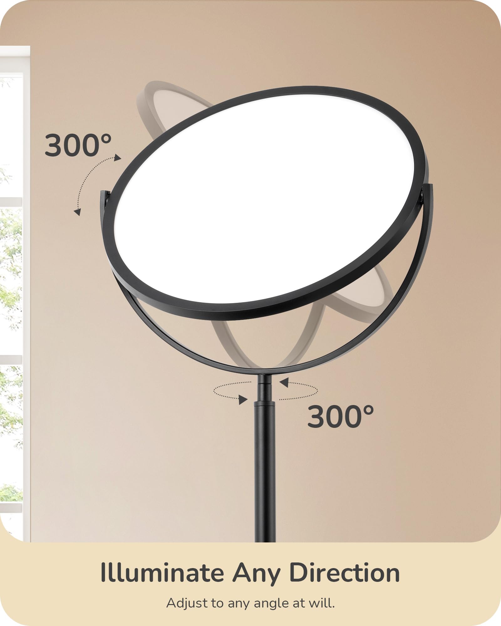 EDISHINE 76in Tall Floor Lamp, 28W 2500LM LED, Dimmable 2700K-6500K, Black, Model HFLAA1B