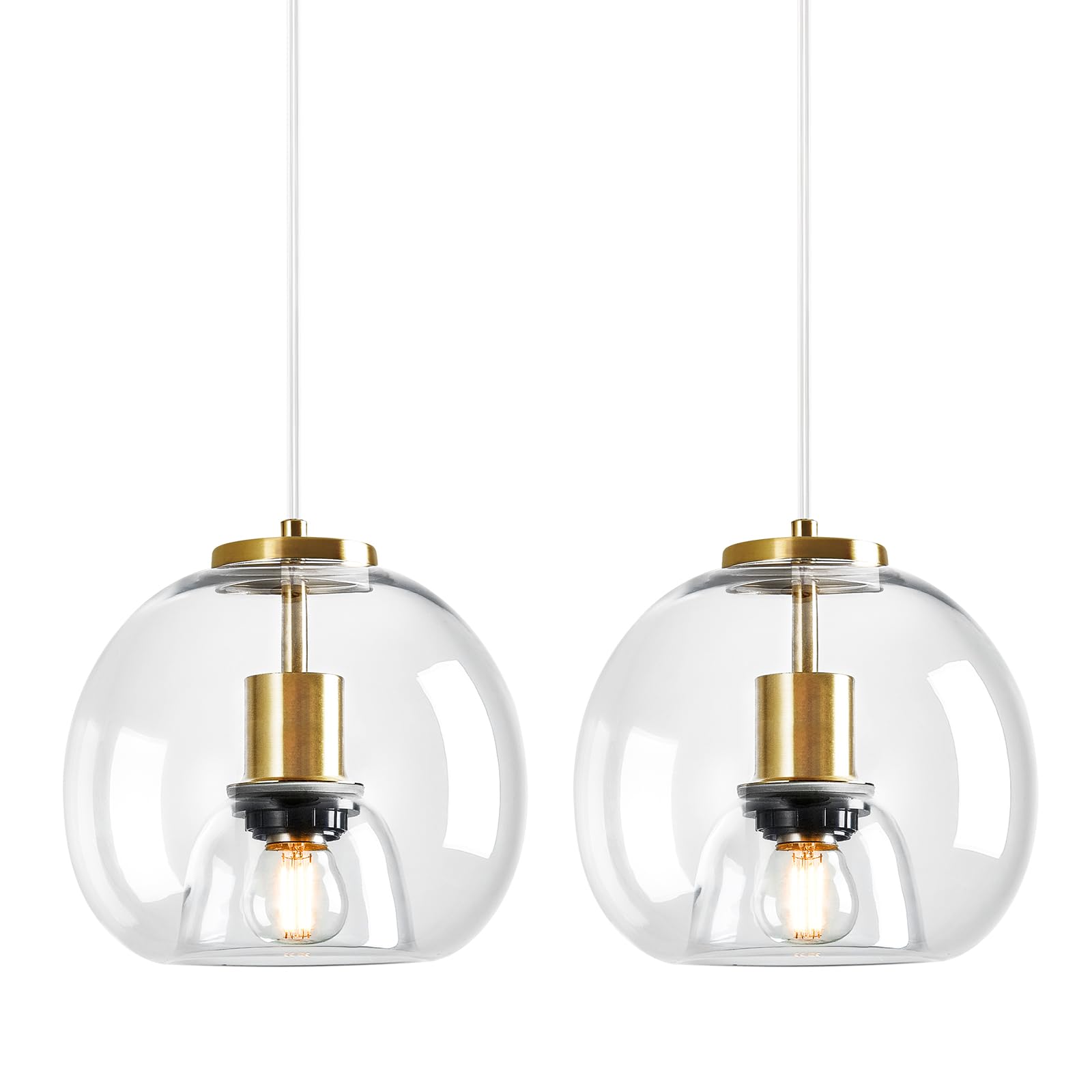 Lbsqj Clear Glass Pendant Lights Kitchen Island 2 Pack 7.87 Glass Globe Pendant Light Gold Hanging Light Fixture Modern Pendant Lighting For Kitchen Island Bedroom Dining Room