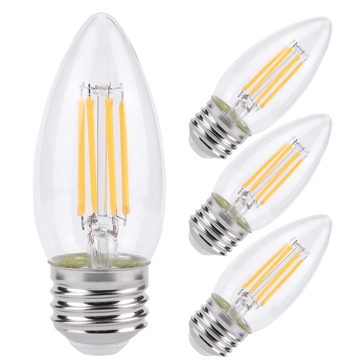 Kinur E26 Candelabra Led Light Bulbs 4 Watt (40 Watt Equivalent) Led Chandelier Light Bulbs 2700K Warm White Decorative Candle L