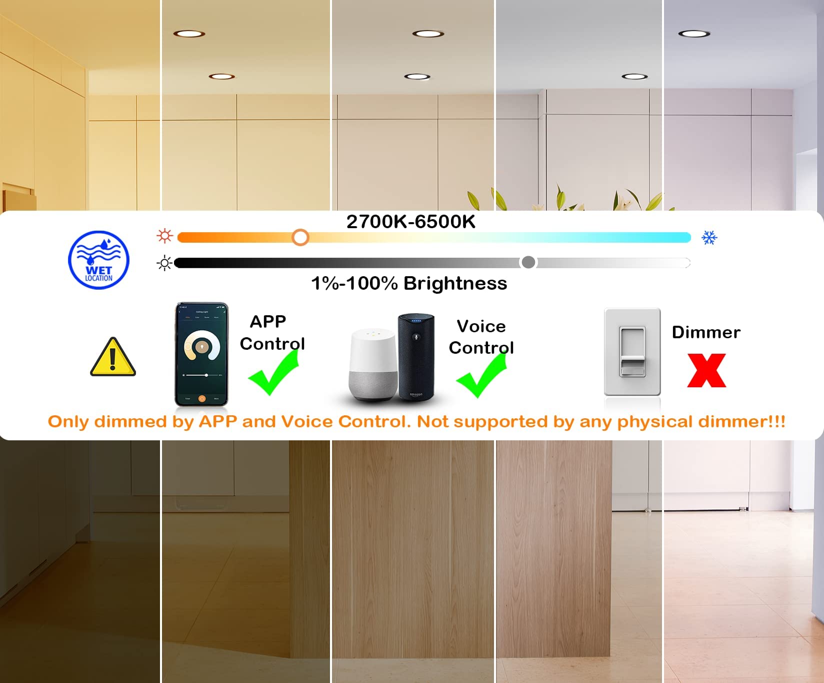 CLOUDY BAY 4 Inch Smart WiFi LED Recessed Lights, RGB Color Changing, Oil Rubbed Bronze, Compatible with Alexa & Google Home, Model LJD004SM**