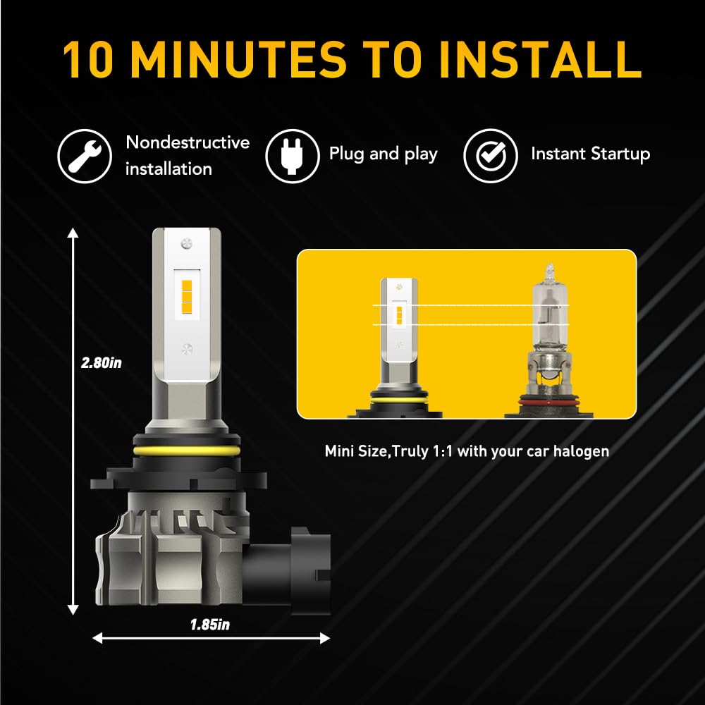 AUXITO 9145 LED Fog Light Bulbs, 6000LM, 3000K Amber, H10/9145, Pack of 2