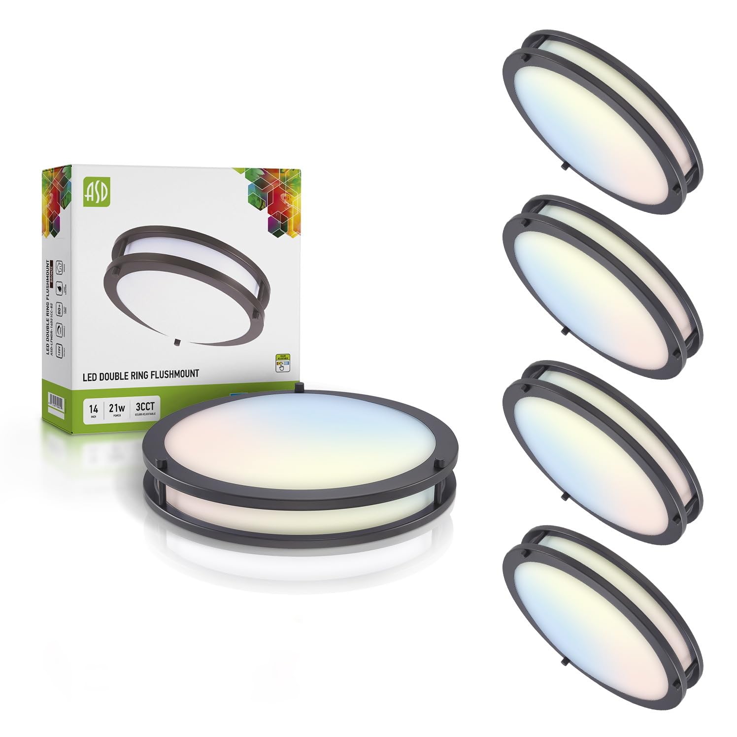 ASD LED 14 Inch Round Flush Mount Light Fixture | 21W 1700LM 3000K-5000K 120V | 3CCT, Dimmable, Energy Star, ETL Listed | Close 