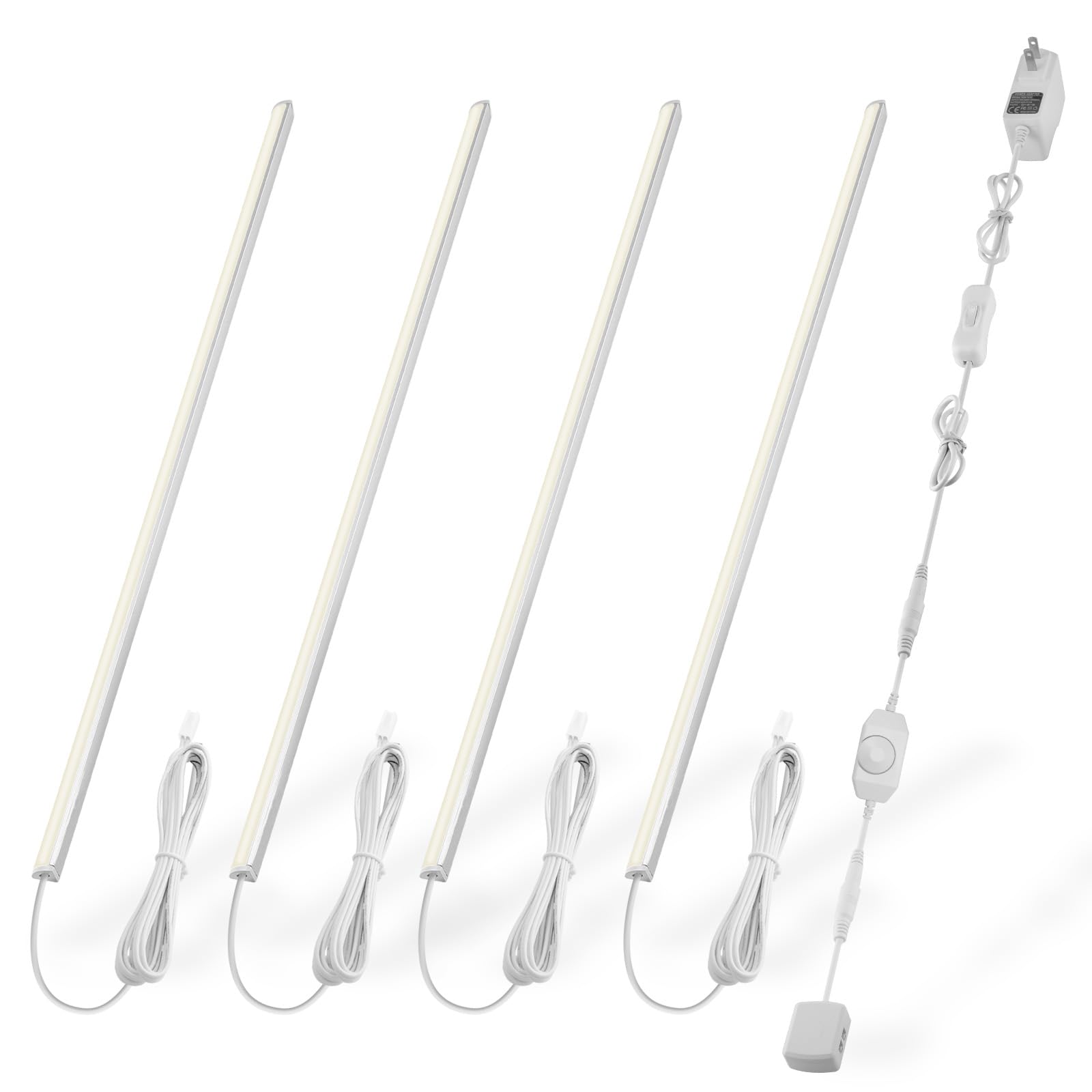 Cefrank V-Shape Under Cabinet Lighting Kit - 4pcs 12in LED Light Bars - Dimmable, 1200lm, Warm White 3000K, Model H-009