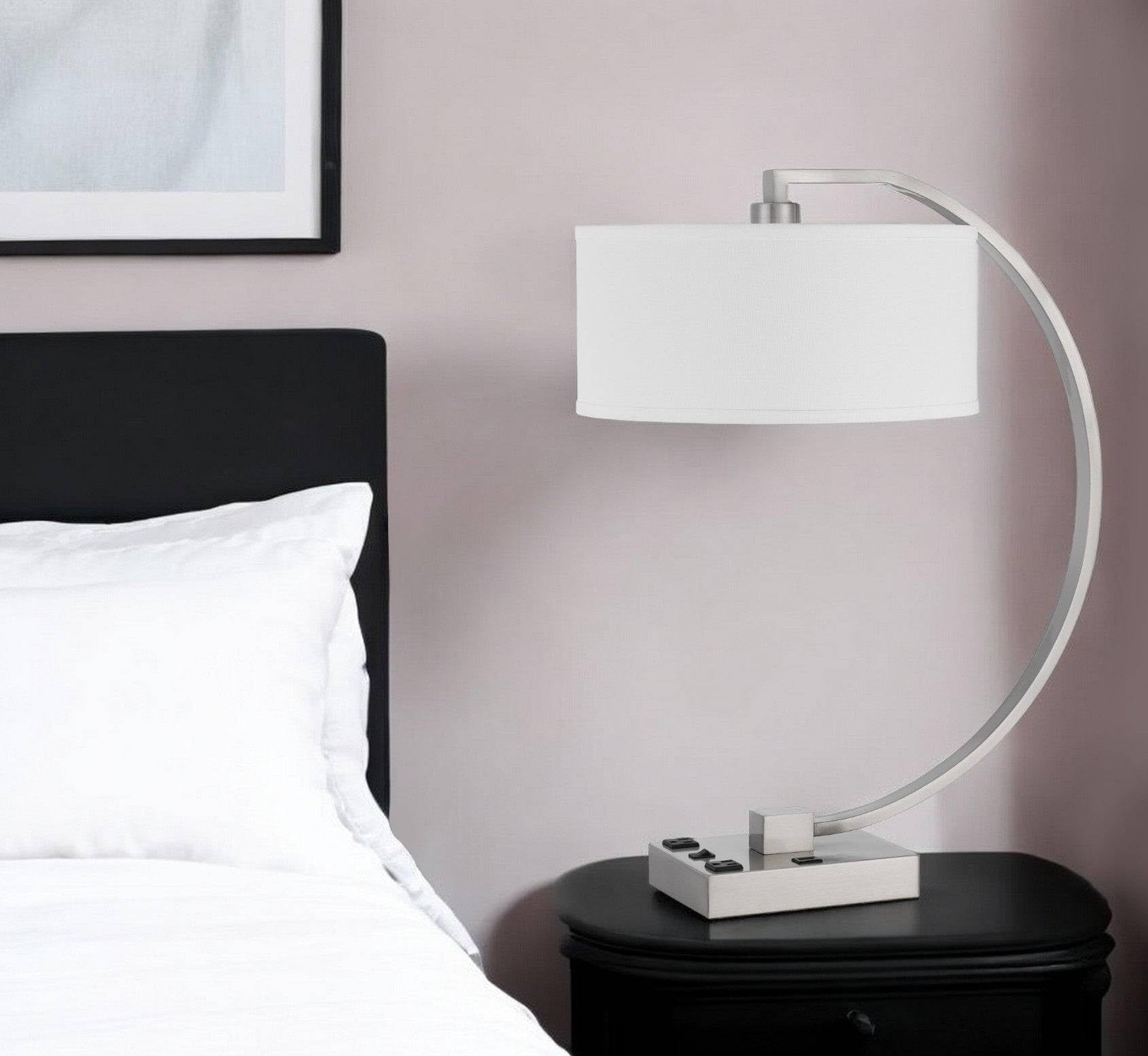 Homeroots 26 In. Metal Desk Usb Table Lamp, Rectangular Shade, Nickel & White, Model 524762