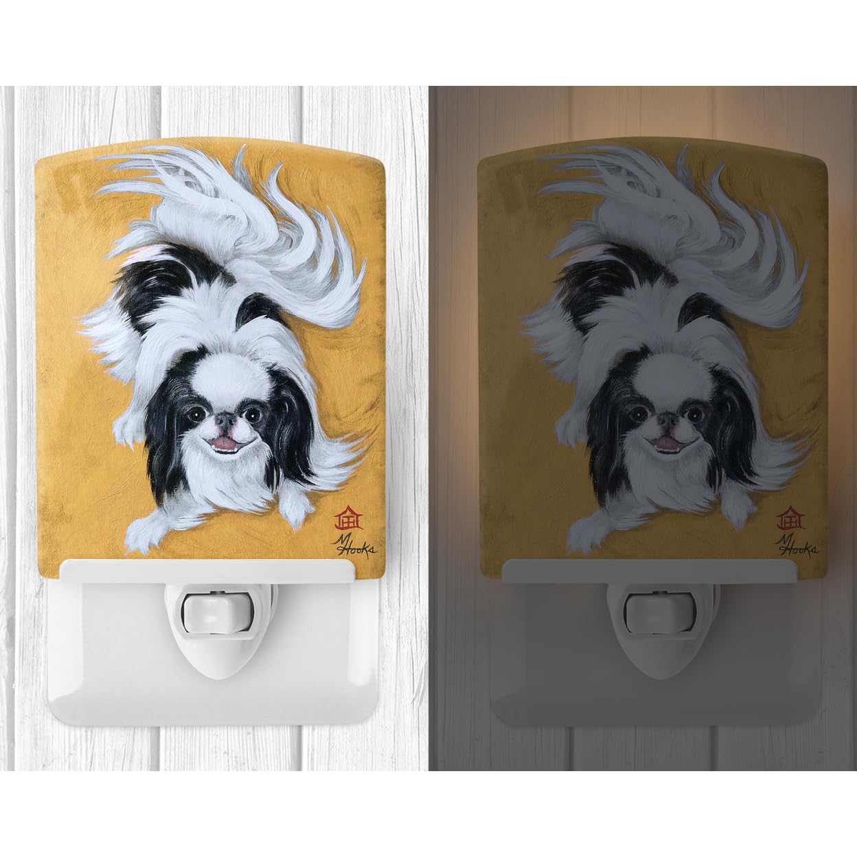 Carolines Treasures Ceramic Night Light, Japanese Chin Black White Play, UL-Certified, 6x4x3 inches, Model MH1034CNL