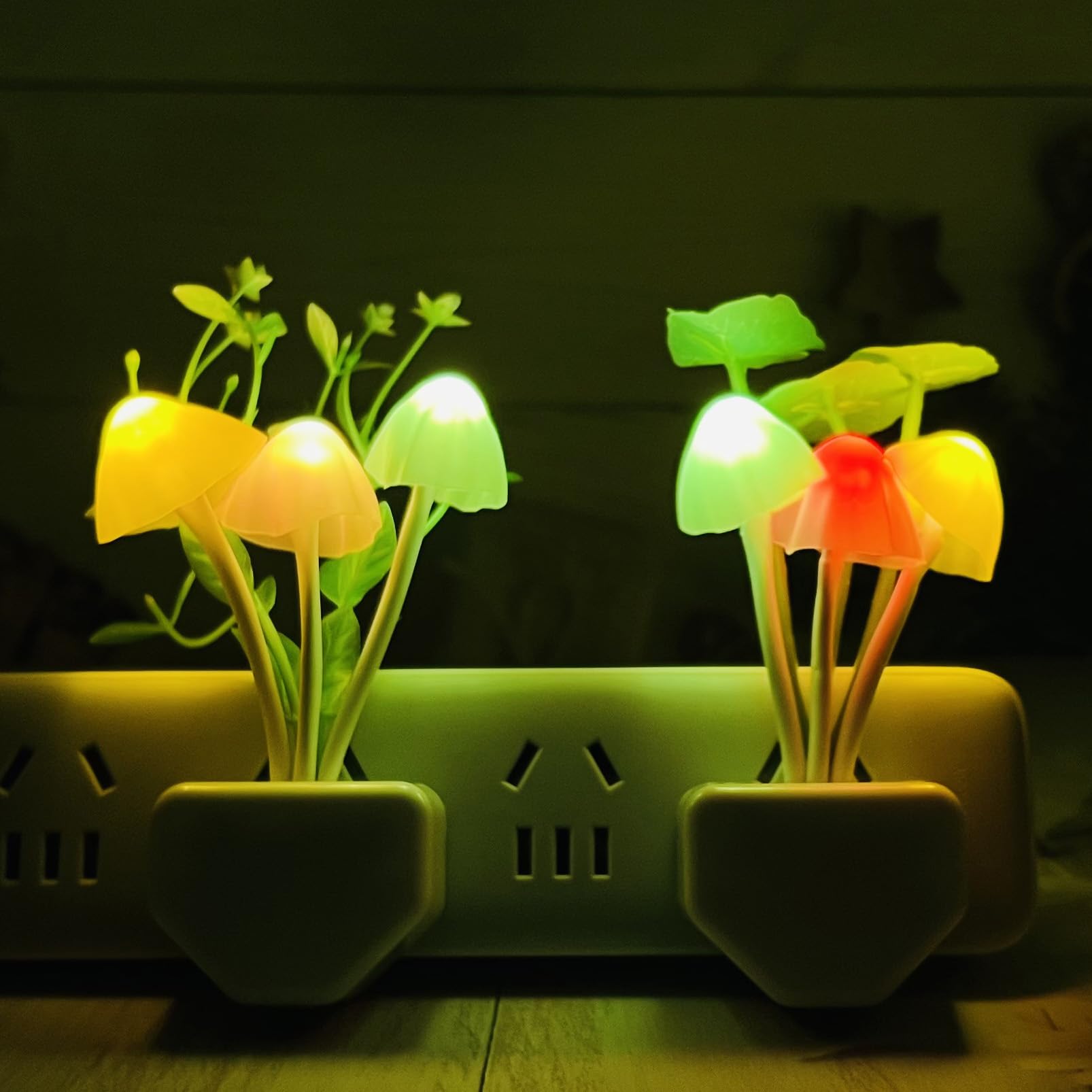 ZEZHOU Mushroom Night Light - 2 Pack Color Changing LED Plug-in Bed Lamp for Kids & Adults, Silicone, Model Z-MNL