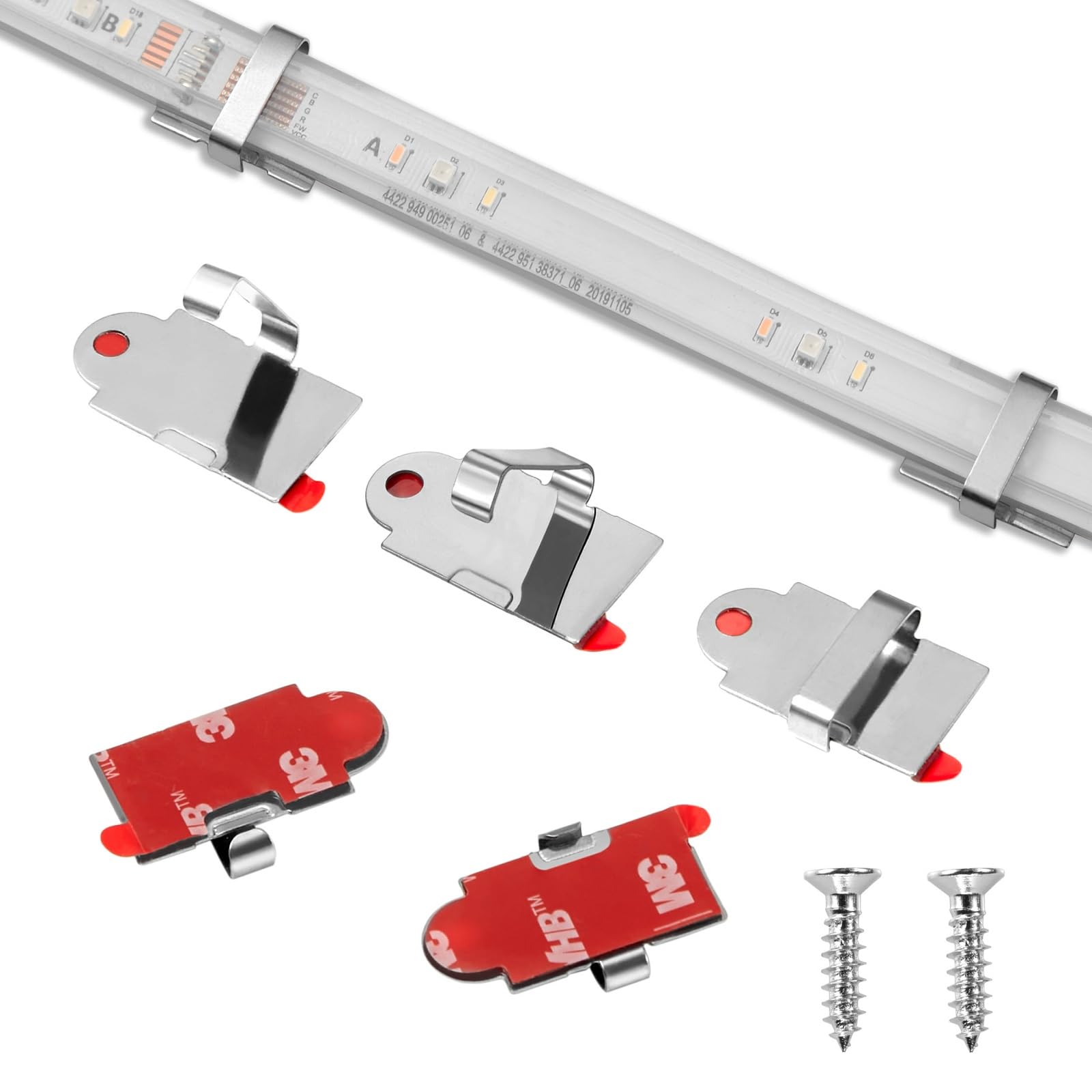 Threetwofour 100 Pack Double Fix LED Tape Light Mounting Bracket Self Adhesive LED Strip Clips Use for Width 10-17mm/0.39-0.66in