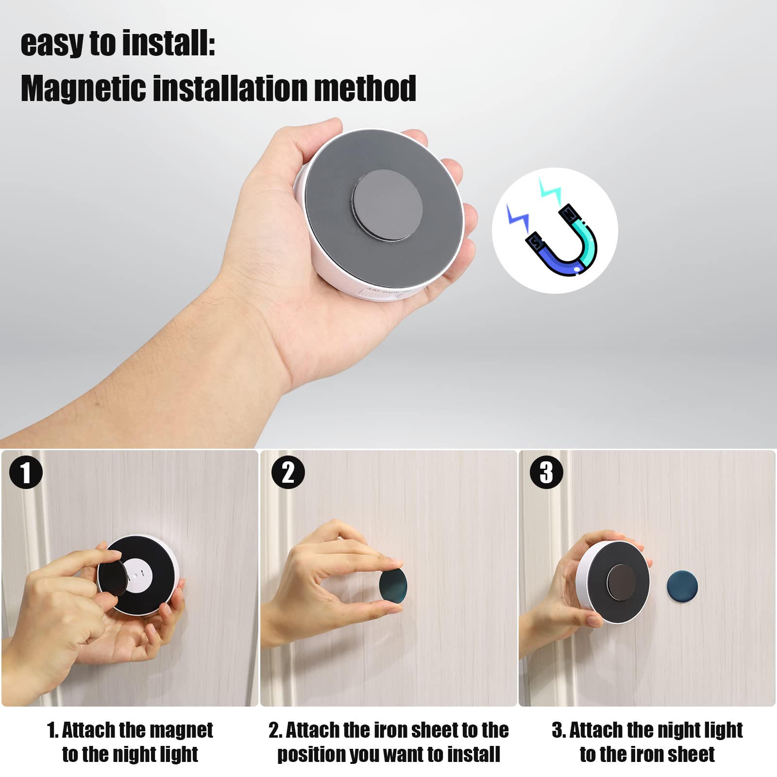 Electight 3 Pack Motion Sensor Light, 8 Leds Rechargeable Night Light, With Usb Cable & Magnetic Patch, 3 Modes, Cordless Safe Wall Light For Kitchen, Bookshelves, Drawers - 3000K Warm White
