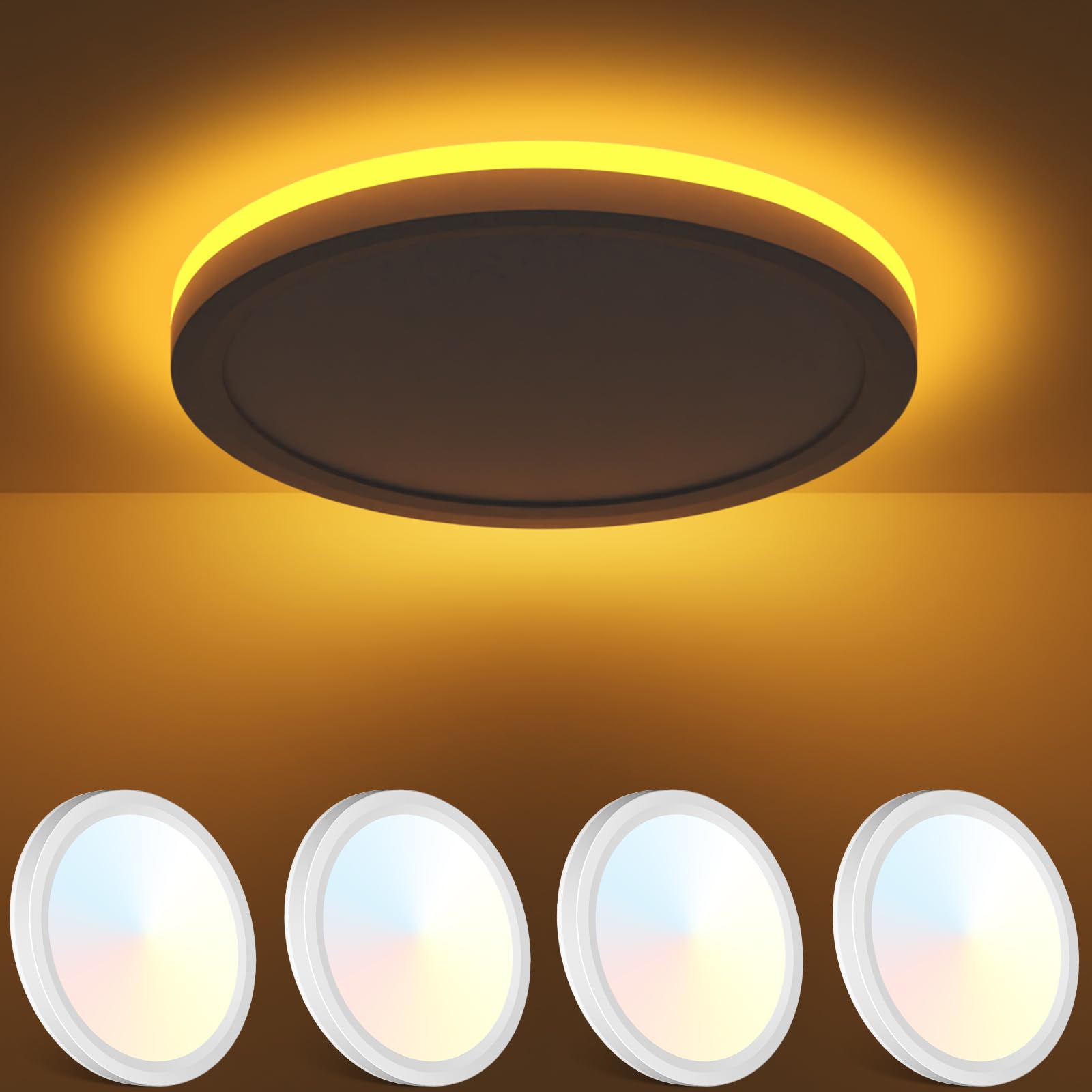 Fairdeer 4Pack 12 Inch Led Ceiling Light With Night Light, 24W 2400Lm 3000K Warm To 6500K Cold Selectable, Small Round White Flu