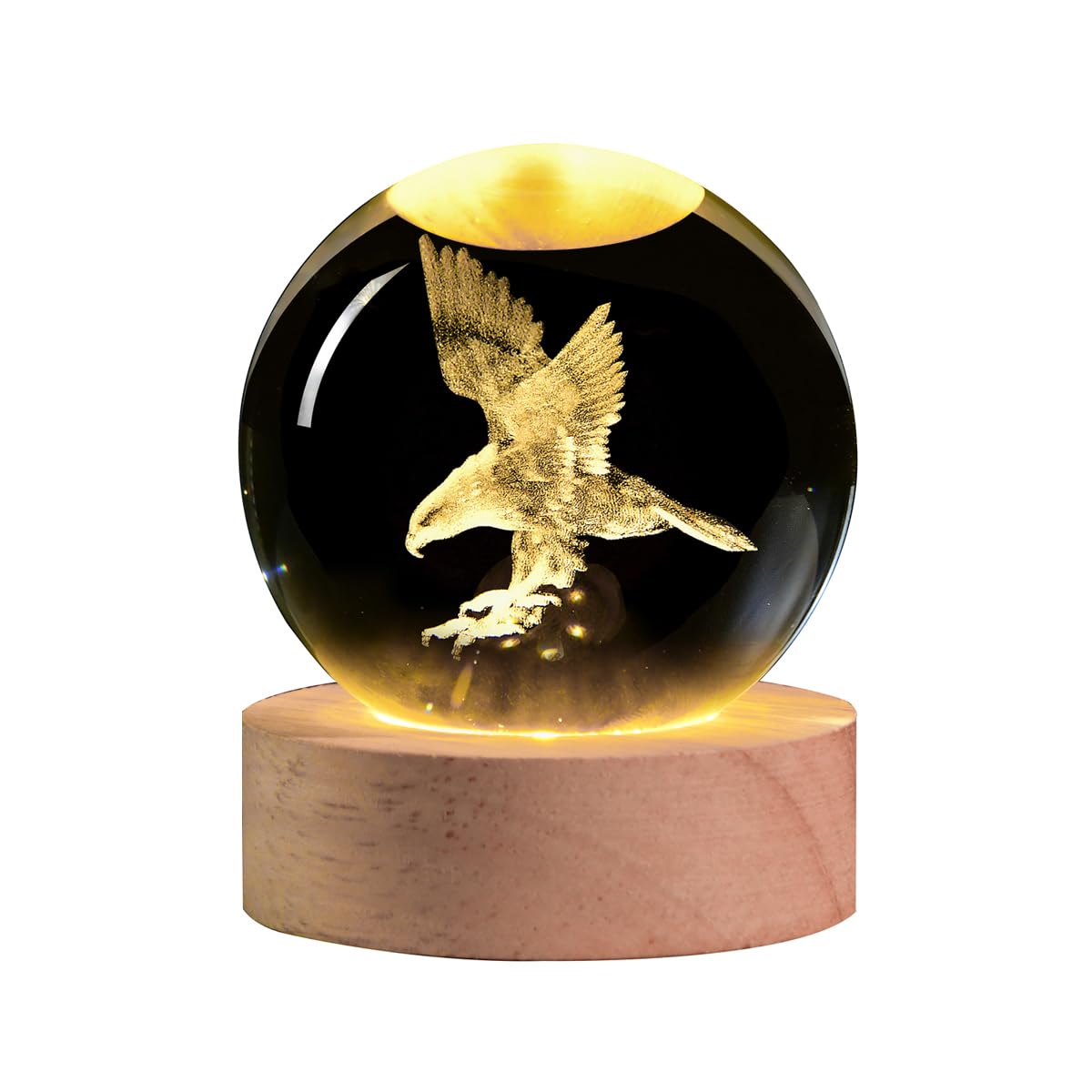 QIANCHANG 3D Eagle Crystal Ball Night Light, Laser Etched Glass Eagle Figurine, 2.4 in, Crystal