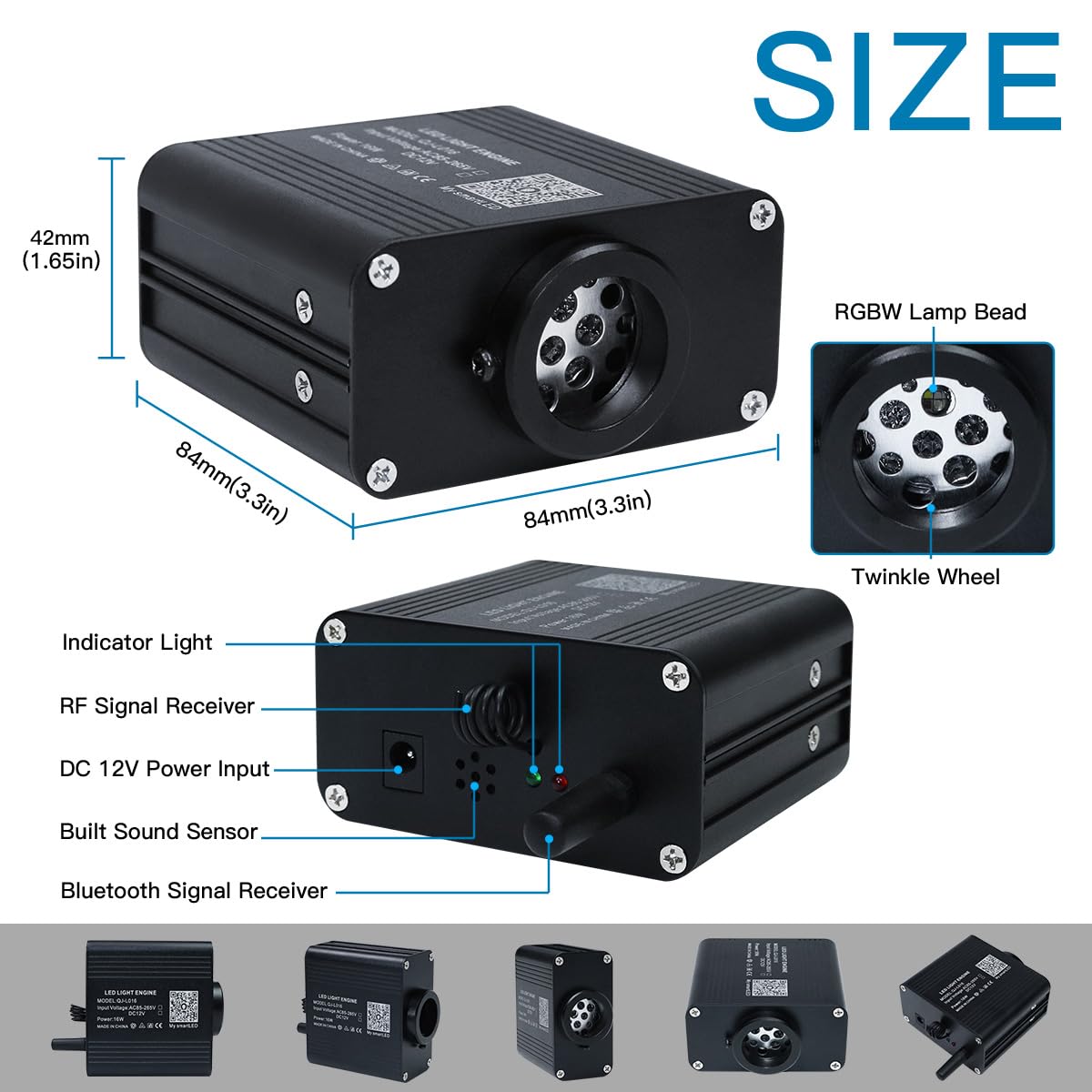 Akepo 16W Small Size Twinkle Fiber Optic Lights Kit, Twinkle+App+Rgbw Music Activated 550 Strands 0.03In 9.8Ft/3M Optical Fiber