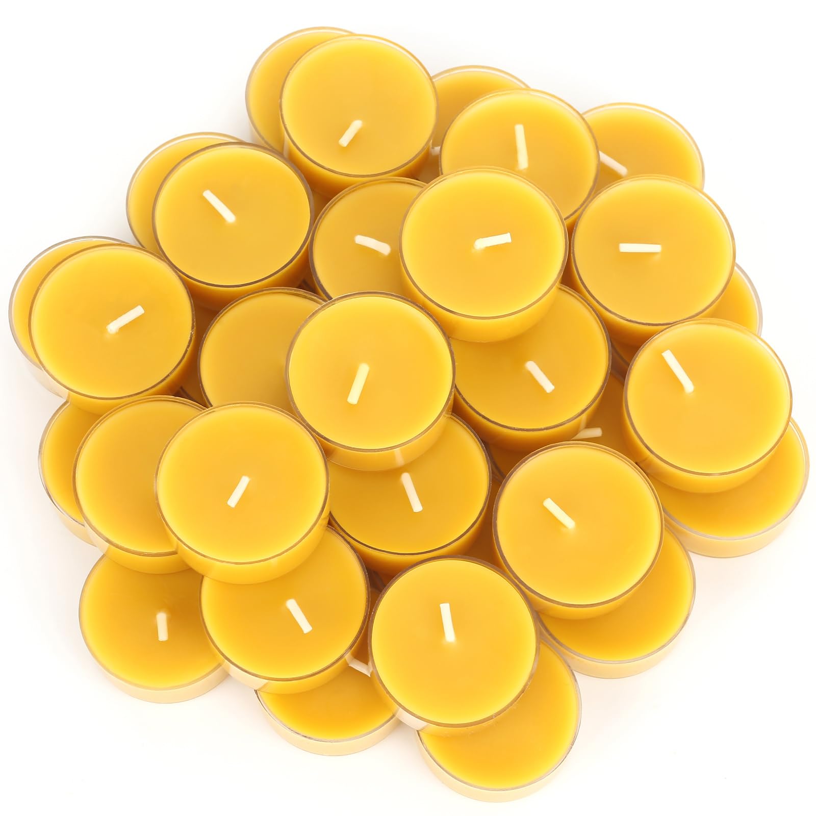 Capaniel 36 Packs Beeswax Tealight Candles- 4 Hour Burn Time Pure Beeswax Candles- Burn Evenly And Clean- Beeswax Candles Bulk Smokeless Beeswax Tea Lights For Relaxing Air Purification