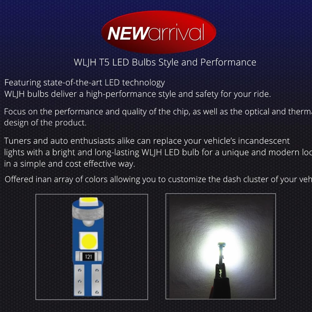 Wljh 6X T5 Ed Wedge Bulbs Canbus Error Free 74 73 17 Extremely Bright White 3030 Chipsets For Auto Car Led Gauge Cluster Dashboard Light Lamp Instrument Panel Indicators