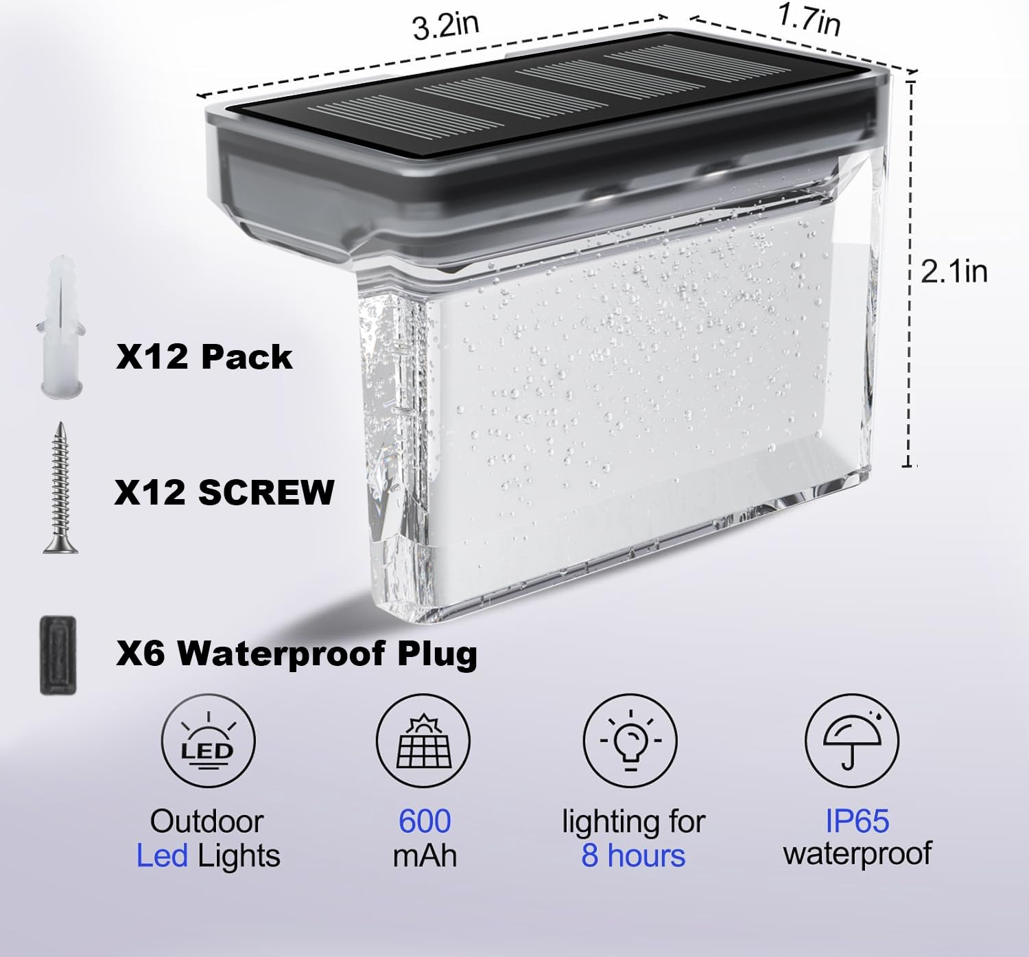 TIJNN Solar Deck Lights Outdoor, Outdoor Lighting, Waterproof LED Fence Light. Waterproof Led Solar Lights for Outdoor Stairs, S