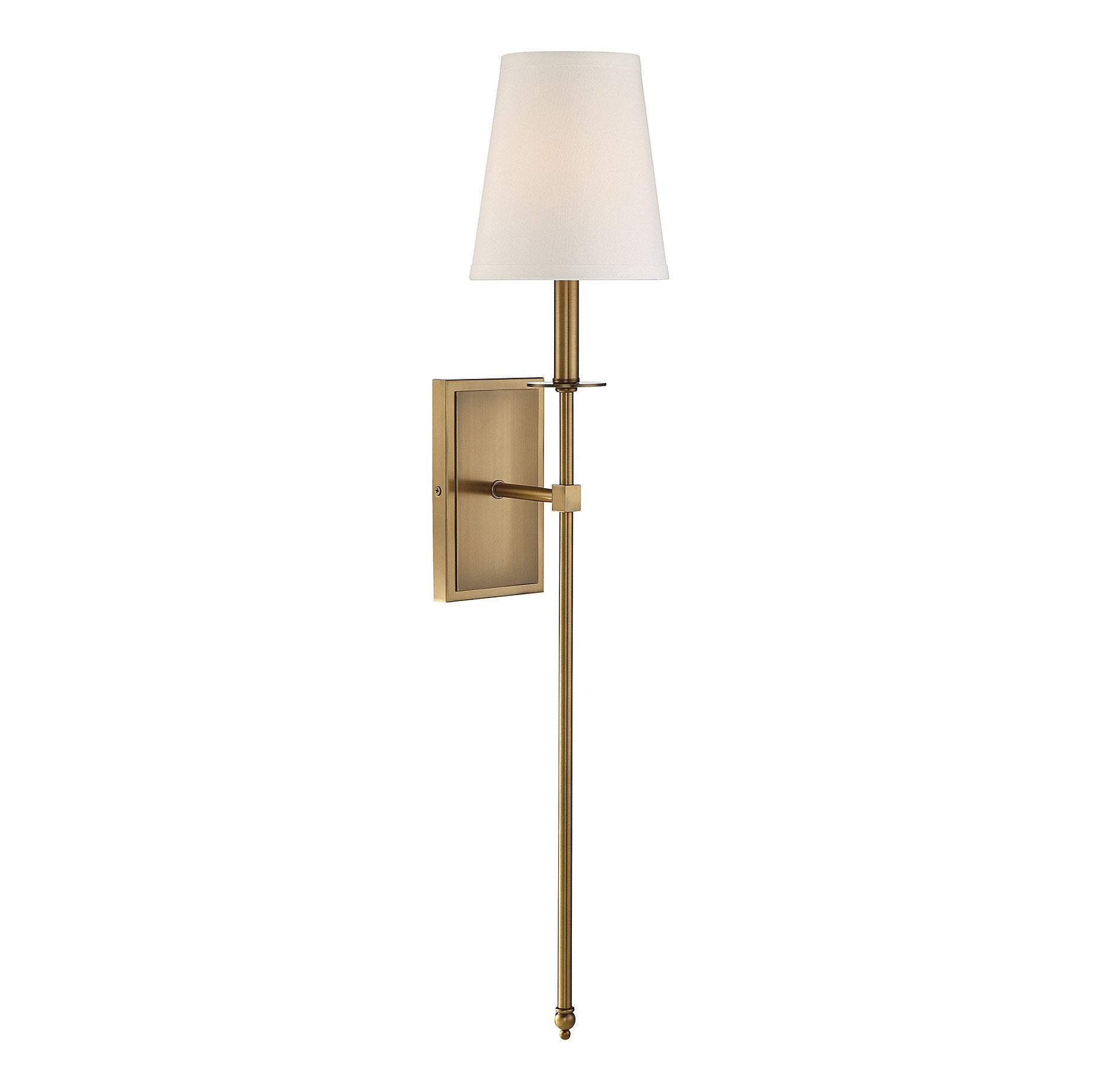 Savoy House 9-7144-1-322 Monroe Bohemian Vintage Soft White Fabric Wall Sconce, 1-Light 60 Watt, 34 H x 7 W, Warm Brass