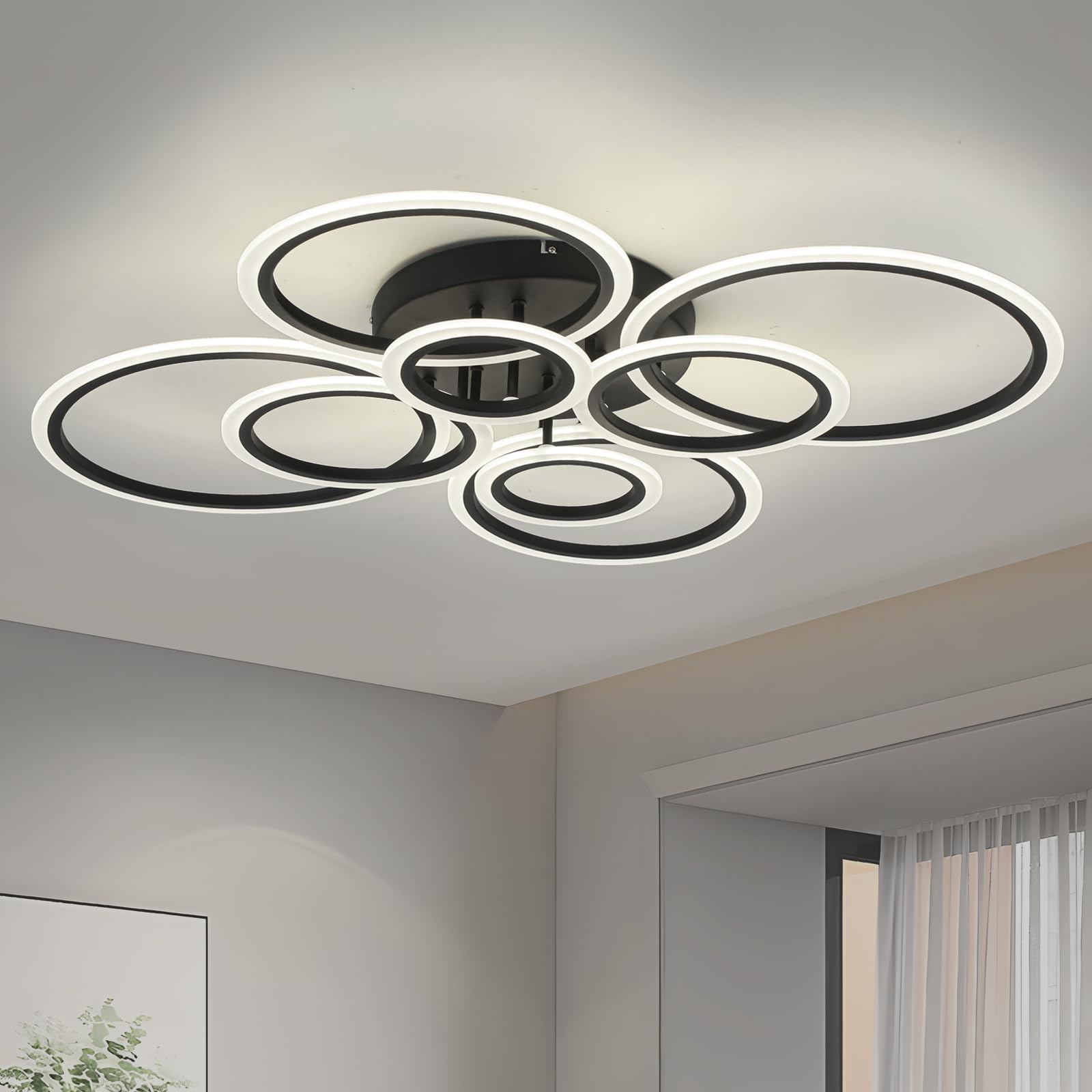 Vikaey Modern Ceiling Light, 8 Rings Led Flush Mount Ceiling Light, Black Ceiling Lighting Fixtures, Close To Ceiling Lamp For Living Room, Dining Room, Bedroom, Kitchen, 4000K Not Dimmable