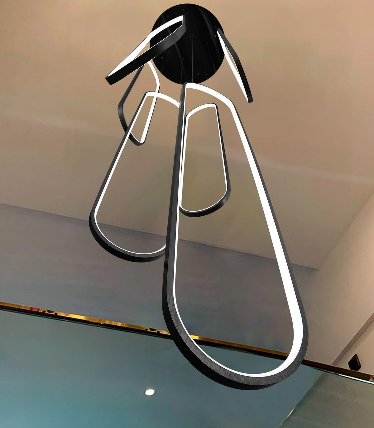 dolria 6-Rings LED Chandelier, Black Aluminum, Dimmable, 40in x 7.9in ...