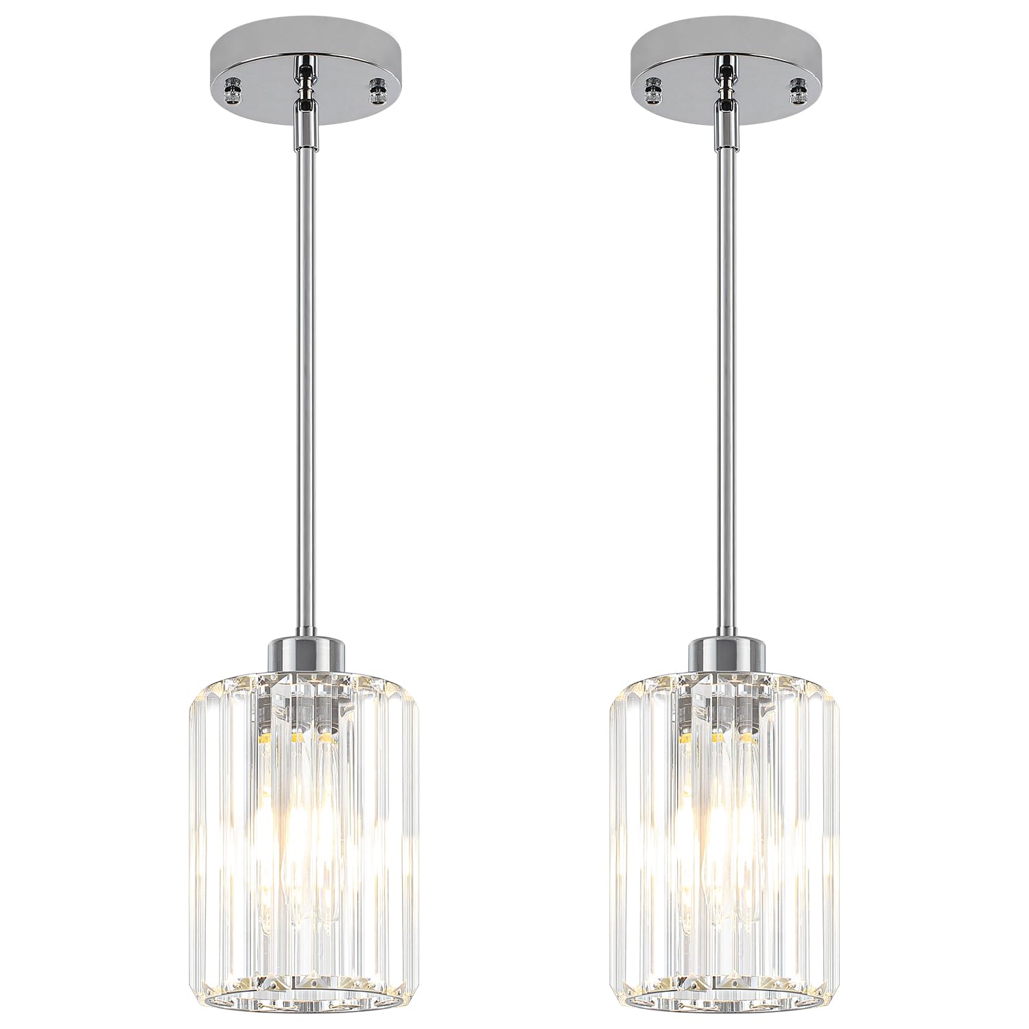 ZSMIHDOH Chrome Pendant Lights, 2-Pack Crystal Hanging Lights for Kitchen Island, Modern Metal Chandeliers
