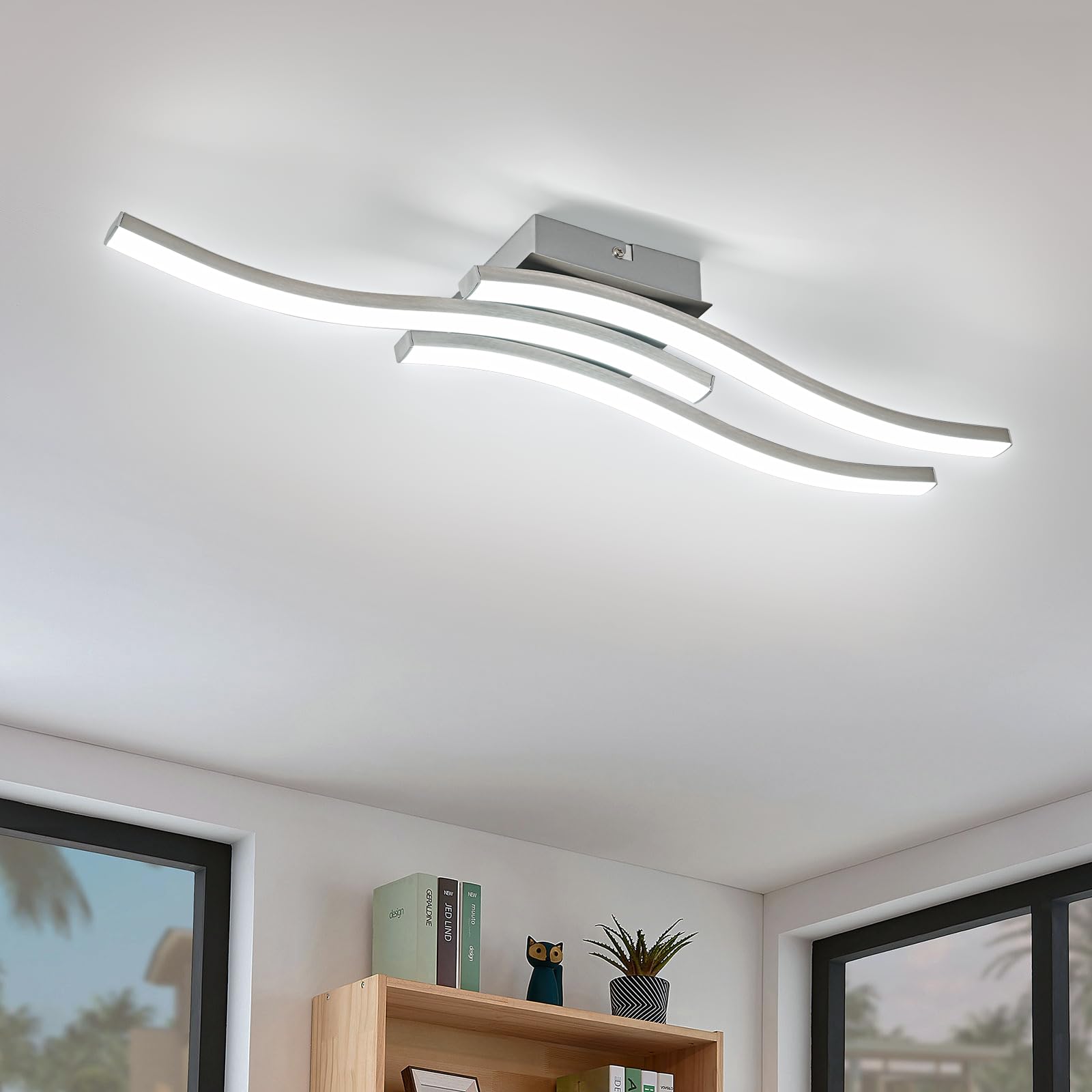 EDISLIVE Modern LED Ceiling Light Fixture 3-Point 22.5in Nickel 6000K Metal Flush Mount Lamp for Bedroom Foyer Kitchen