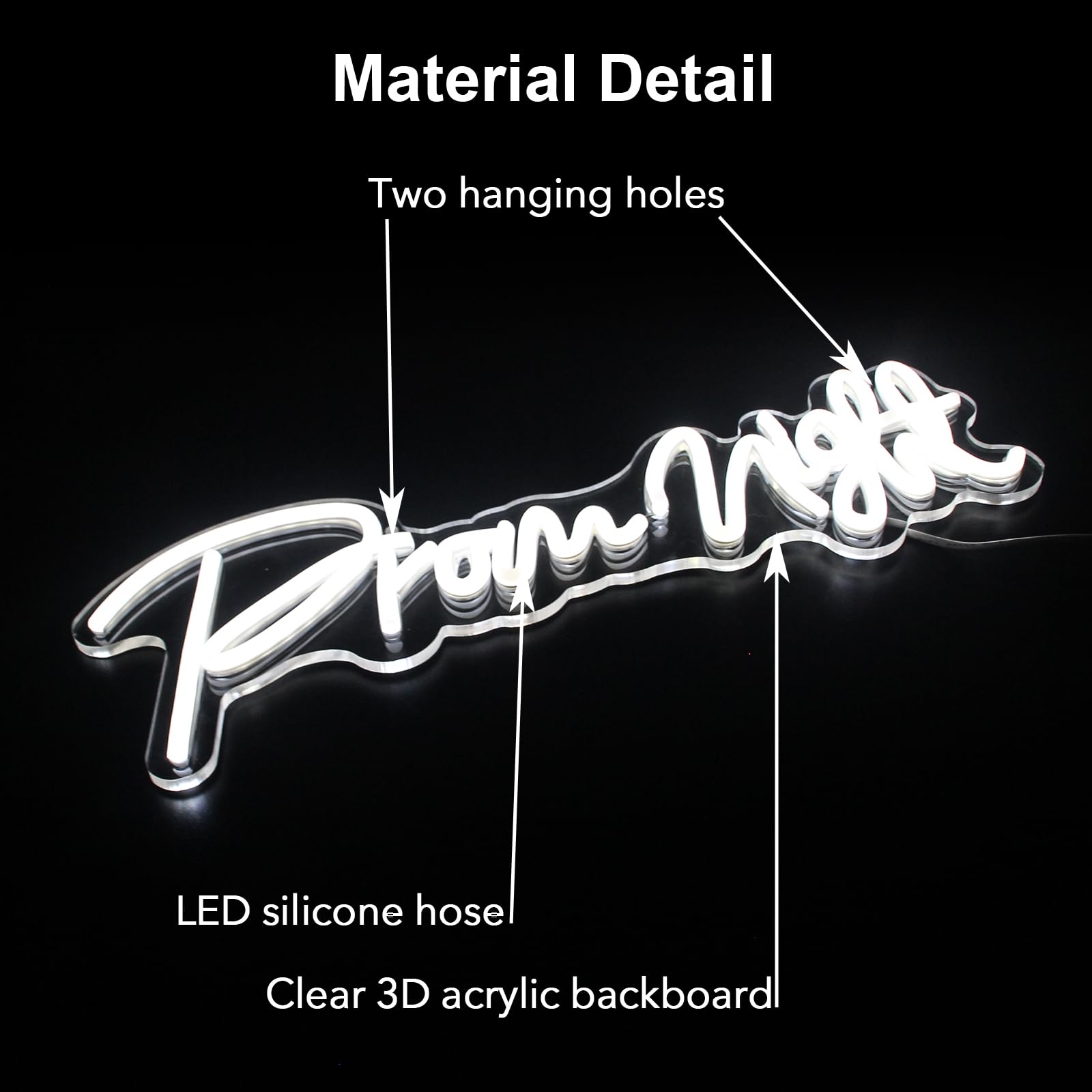 Jesalah Neon Sign - LED Backdrop for Prom 2025 Grad Party, 15.7x43cm, AC--White, Model CX-Prom Night