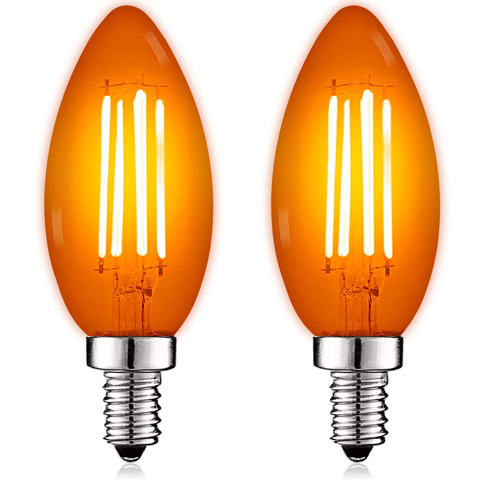 Luxrite E12 Led Filament Orange Light Bulb  4.5W (40W Equivalent)  Colored Glass Candelabra Bulb  Ul Listed  E12 Base  Indoor Outdoor  Porch  Decoration  Party  Holiday  Event  Home Lighting (2 Pack)