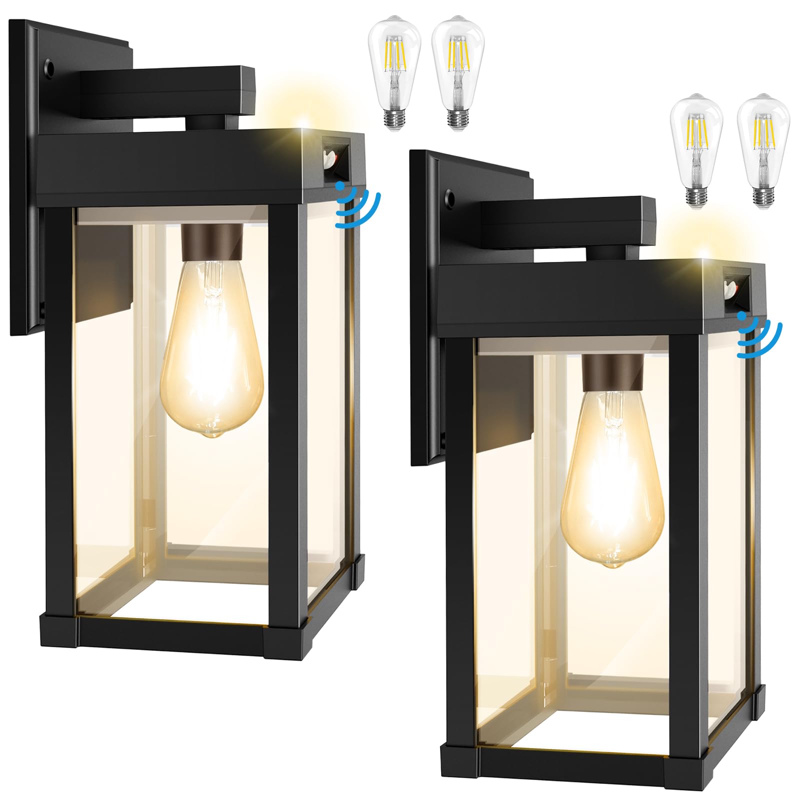 Aqonsie Solar Wall Lights, 3 Lighting Modes, Motion Sensor, Black (2 Pack), Waterproof Plastic Fixture for Garage Porch Yard